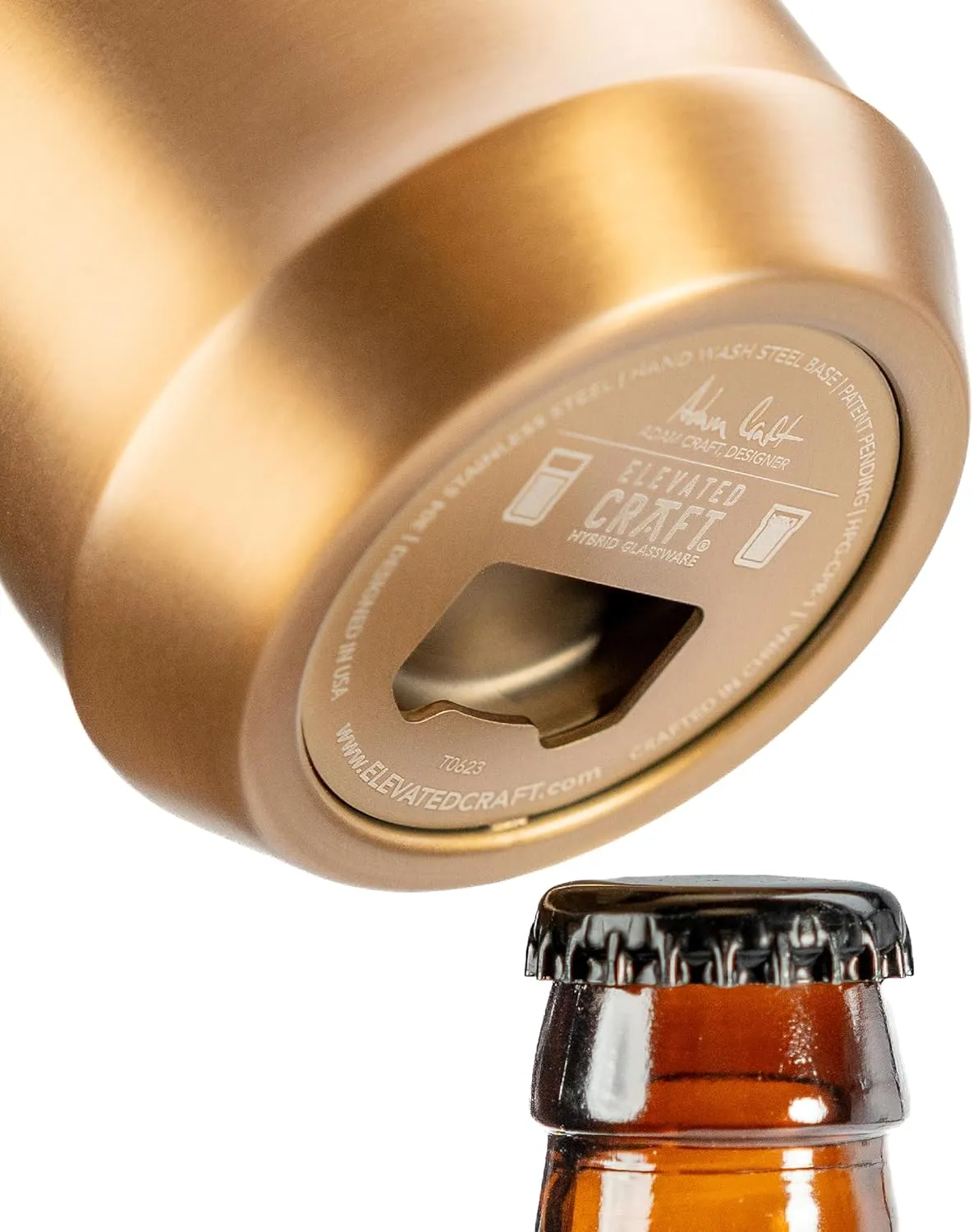 Elevated Craft Hybrid Vacuum Insulated Stainless Steel Base with Removable Pint Glass Insert, Ideal Insulation for Beers & Cold Beverages with Built-in Bottle Opener, Durable & Stylish, Copper (16 oz)