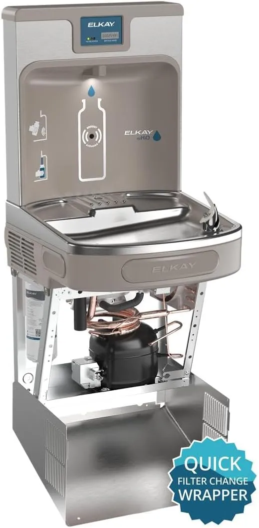 Elkay LZS8WSSP Enhanced ezH2O Bottle Filling Station & ADA Cooler Refrigerated Stainless High Capacity Lead Reduction Quick Filter Change, Single, Stainless Steel