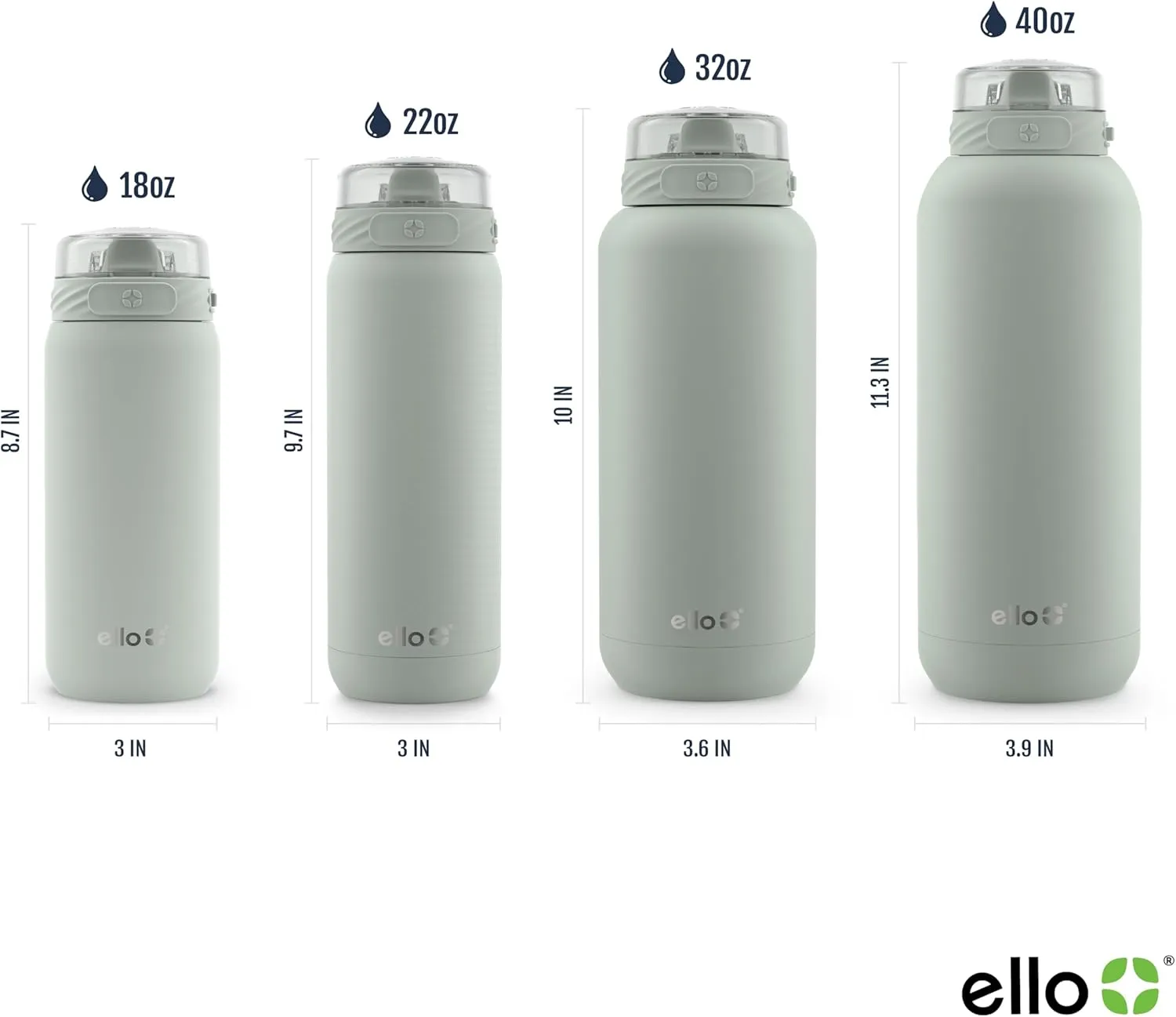 Ello Cooper 18oz Kids Stainless Steel Water Bottle with Straw and Carry Handle, Double Walled and Vacuum Insulated Metal, Leak Proof Locking Lid with Soft Silicone Spout, Reusable, BPA Free, Sage