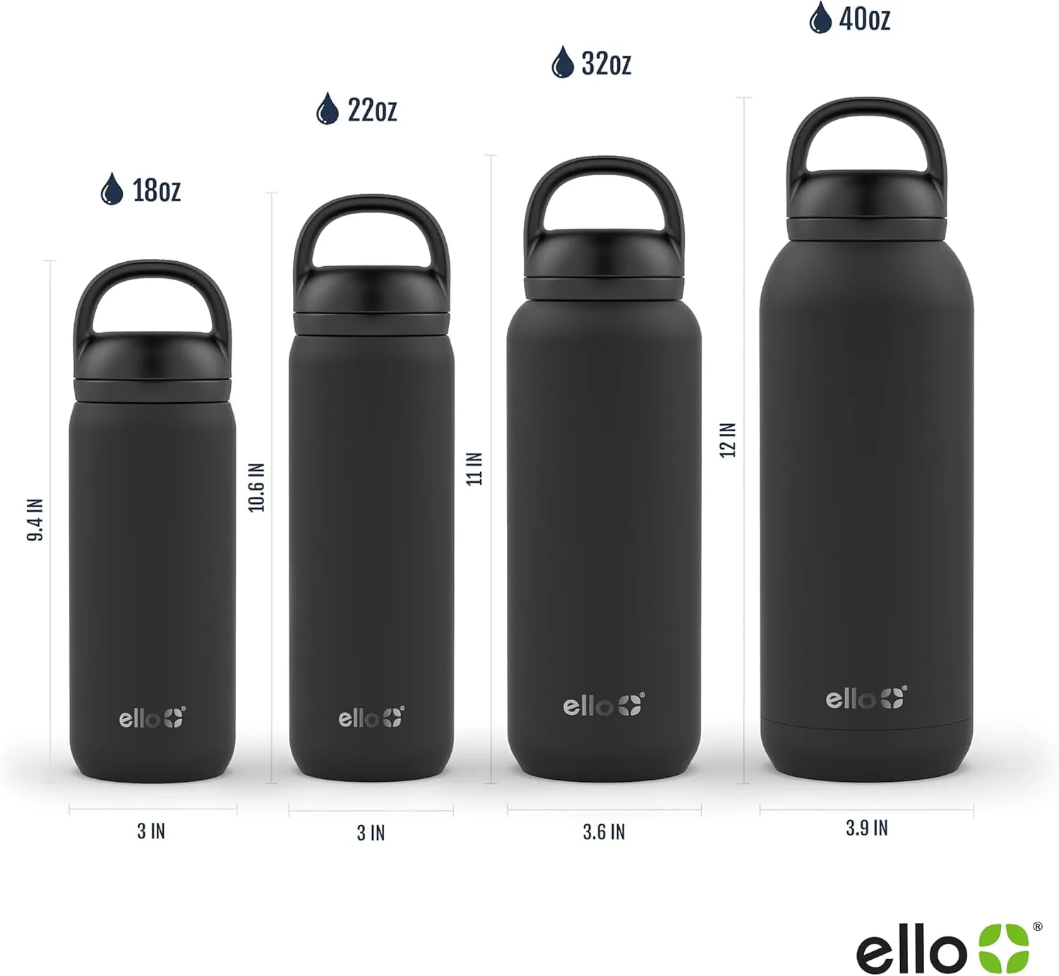 Ello Cooper 32oz Stainless Steel Water Bottle with 2 Lids Chug and Straw | Leak Proof | Double Walled and Vacuum Insulated | Built in Carry Loop | Dishwasher Safe | Gray