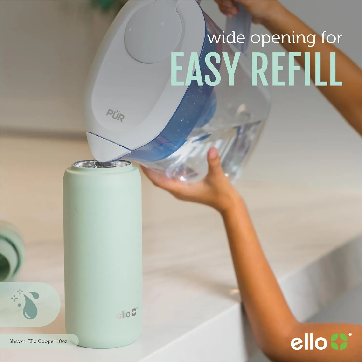Ello Cooper 32oz Stainless Steel Water Bottle with 2 Lids Chug and Straw | Leak Proof | Double Walled and Vacuum Insulated | Built in Carry Loop | Dishwasher Safe | Gray