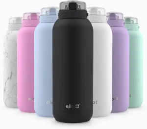 Ello Cooper 32oz Stainless Steel Water Bottle with Straw and Carry Handle, Double Walled and Vacuum Insulated Metal, Leak Proof Locking Lid with Soft Silicone Spout, Reusable, BPA Free, Black