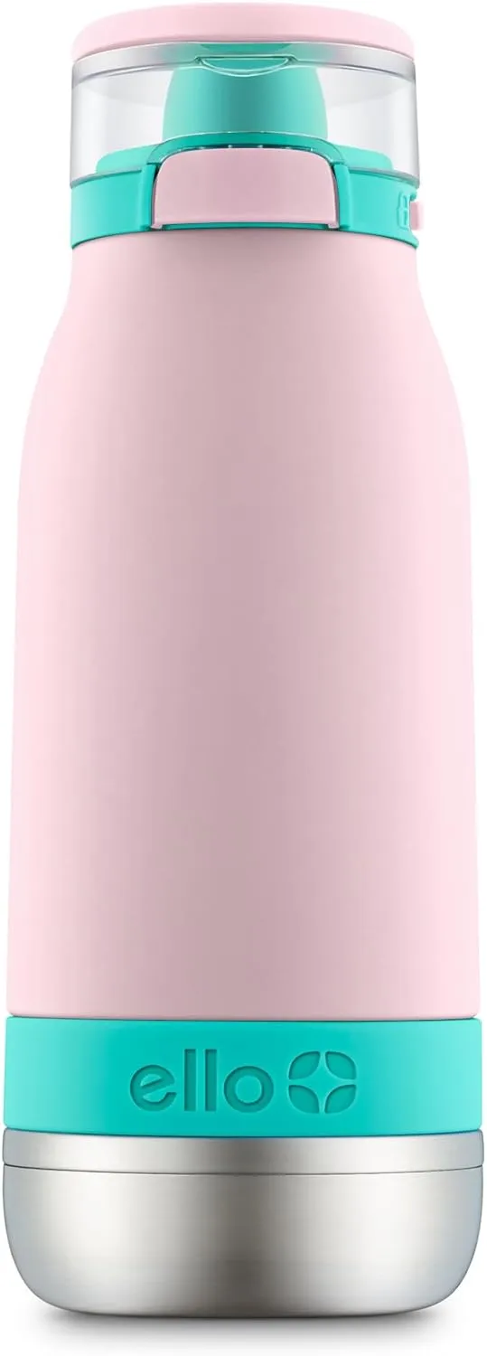 Ello Emma 14oz Vacuum Insulated Stainless Steel Kids Water Bottle with Straw and Built-in Carrying Handle and Leak-Proof Locking Lid for School Backpack, Lunchbox and Outdoor Sports, Cotton Candy