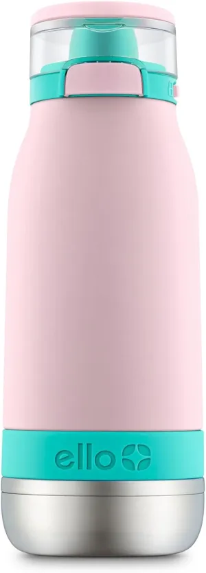 Ello Emma 14oz Vacuum Insulated Stainless Steel Kids Water Bottle with Straw and Built-in Carrying Handle and Leak-Proof Locking Lid for School Backpack, Lunchbox and Outdoor Sports, Cotton Candy