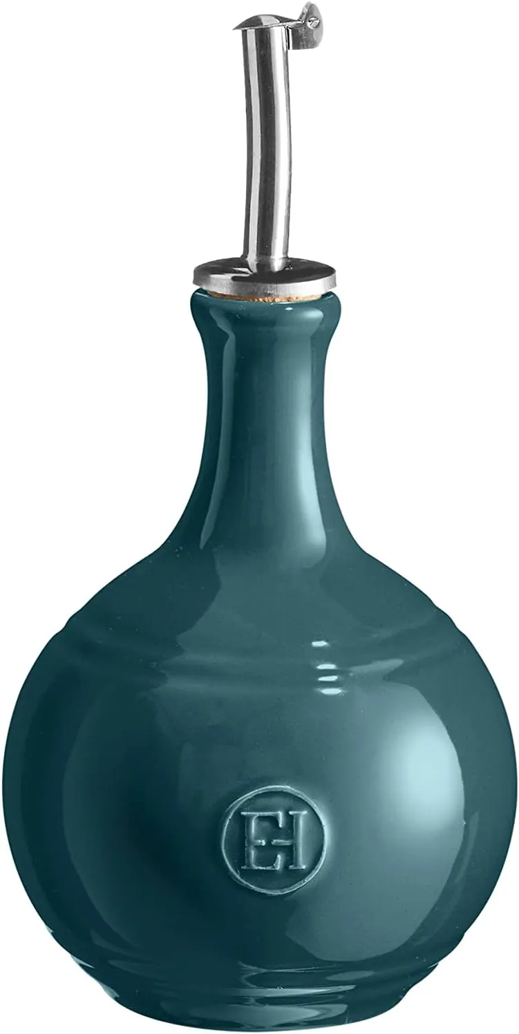 Emile Henry Stainless Steel Spout, Blue Flame Vinegar Cruet Bottle, 15.2oz