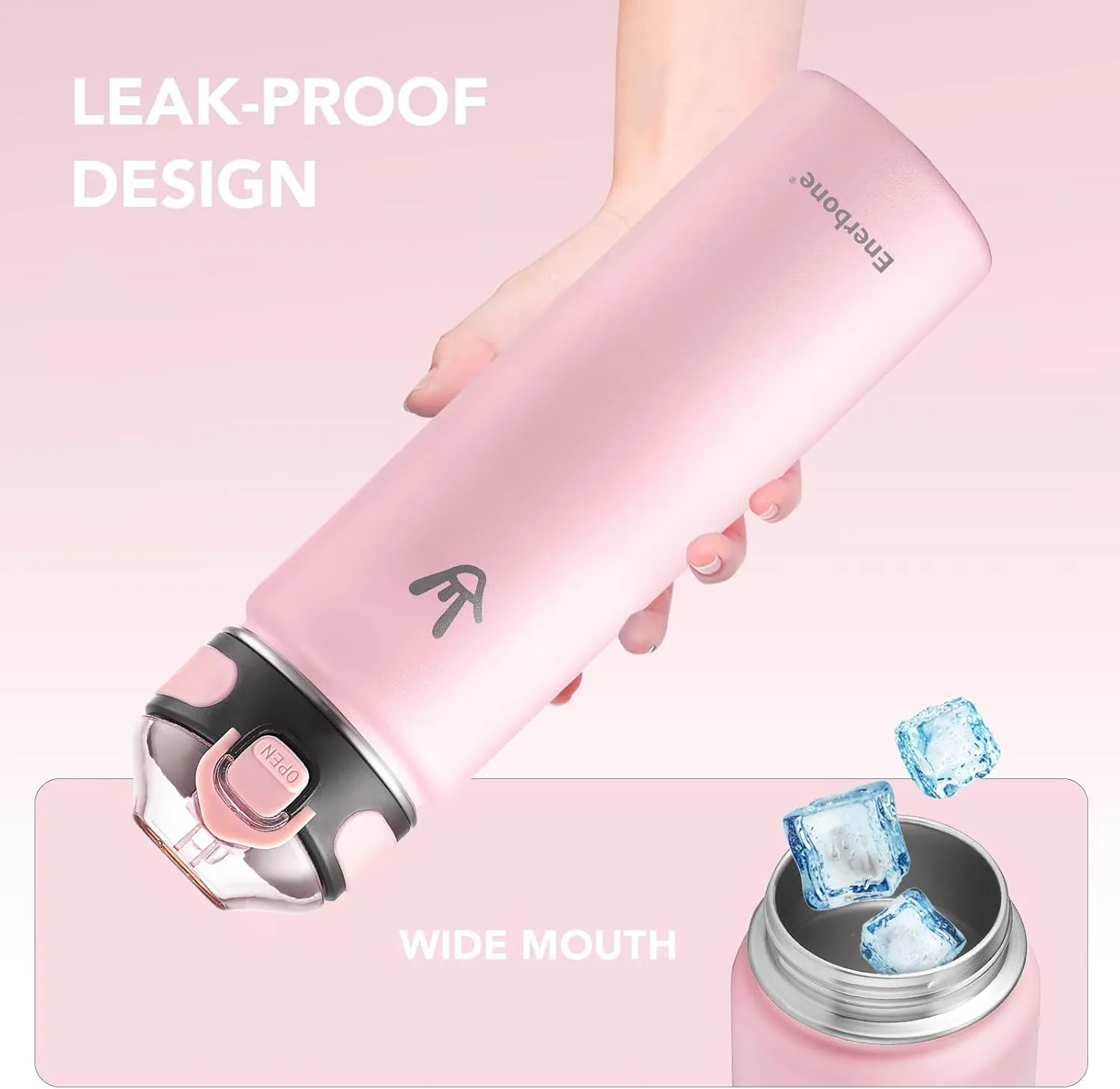 Enerbone Insulated Water Bottle, 24 oz Stainless Steel Water Bottles with Carrying Strap, Double-Wall Vacuum Insulation Thermos, Leakproof Sports Bottle with Straw, Keep Drinks Hot or Cold for Hours