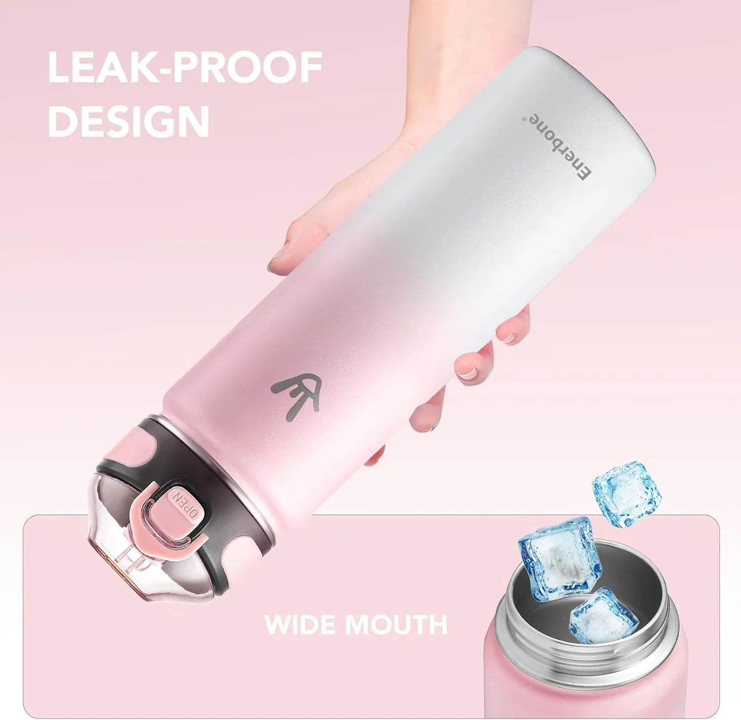 Enerbone Insulated Water Bottle, 24 oz Stainless Steel Water Bottles with Carrying Strap, Double-Wall Vacuum Insulation Thermos, Leakproof Sports Bottle with Straw, Keep Drinks Hot or Cold for Hours