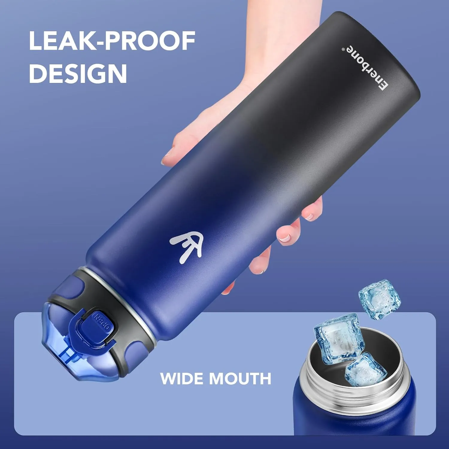 Enerbone Insulated Water Bottle, 32 oz Stainless Steel Water Bottles with Carrying Strap, Double-Wall Vacuum Insulation Thermos, Leakproof Sports Bottle with Straw, Keep Drinks Hot or Cold for Hours