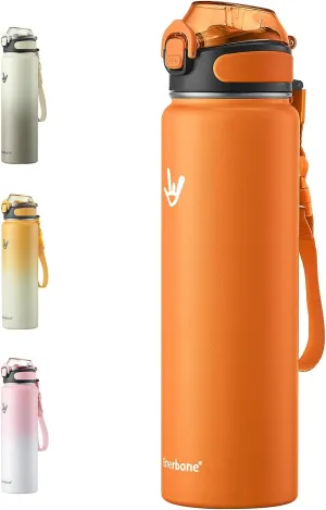 Enerbone Insulated Water Bottle, 32 oz Stainless Steel Water Bottles with Carrying Strap, Double-Wall Vacuum Insulation Thermos, Leakproof Sports Bottle with Straw, Keep Drinks Hot or Cold for Hours