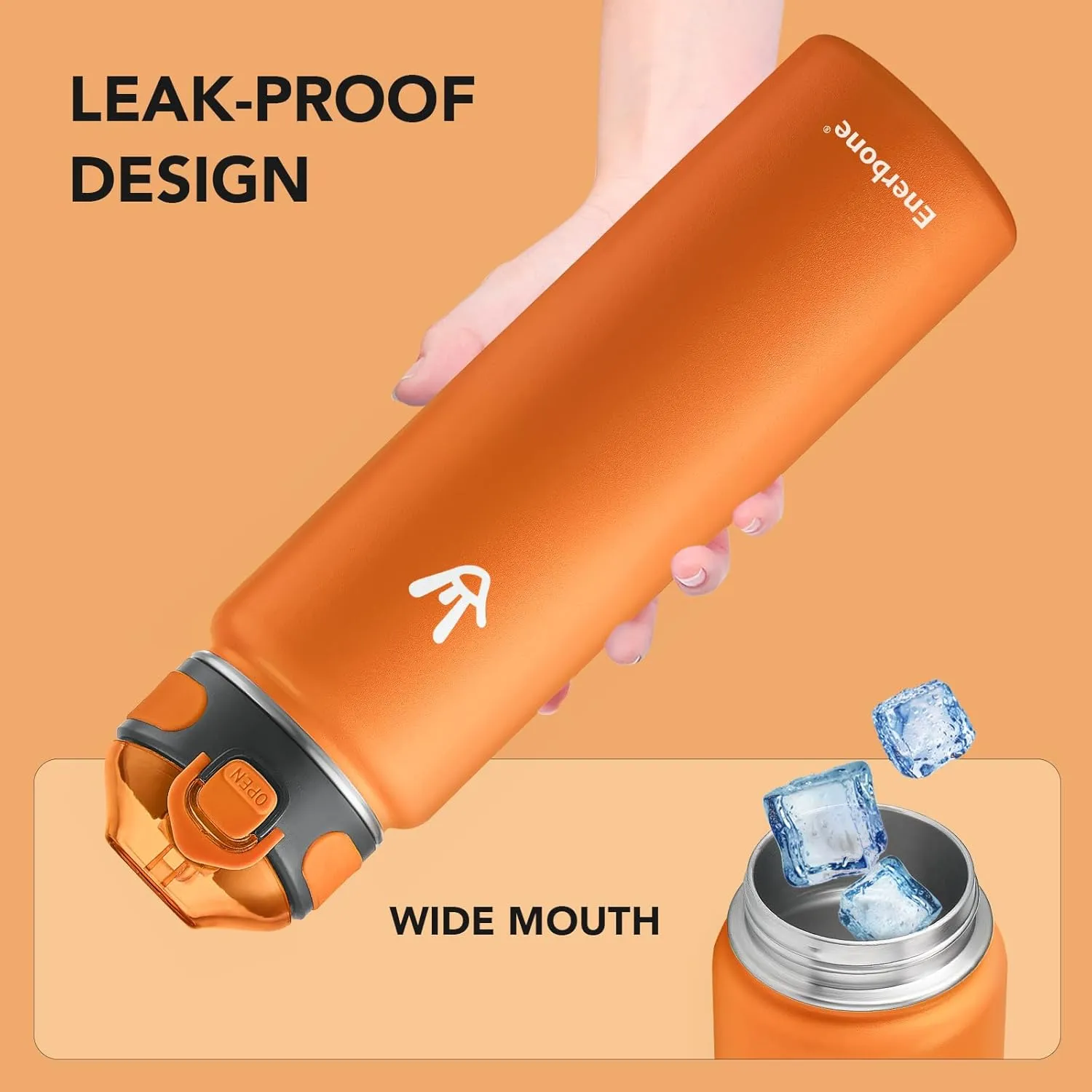 Enerbone Insulated Water Bottle, 32 oz Stainless Steel Water Bottles with Carrying Strap, Double-Wall Vacuum Insulation Thermos, Leakproof Sports Bottle with Straw, Keep Drinks Hot or Cold for Hours