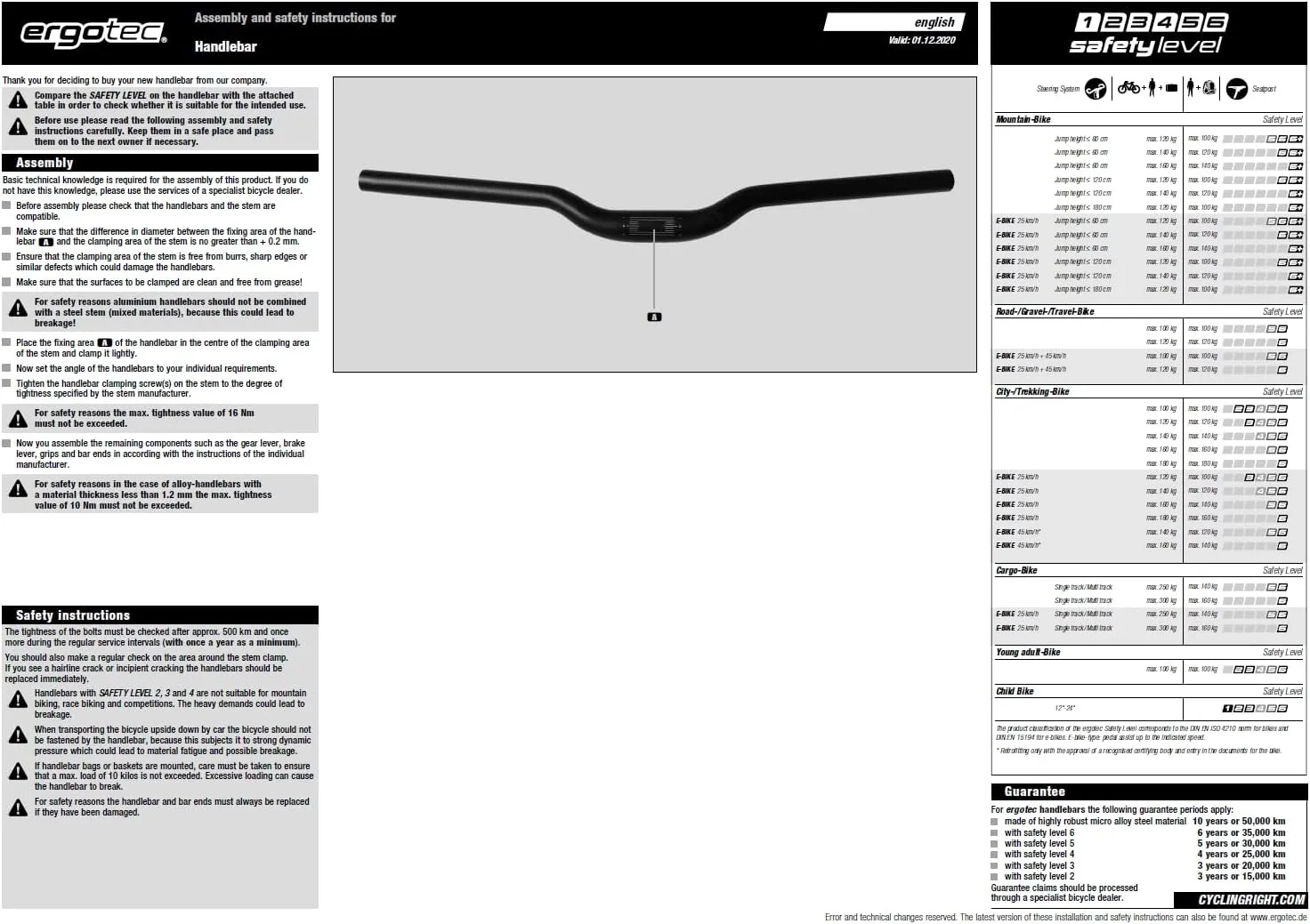 Ergotec Handlebar, 31.8mm Clamp, for City Trekking Bikes, 620mm Width, 35mm Rise, 180mm Grip Length, 47° / 0° Back & Up Sweep, Black Sandblasted, Safety Level 6