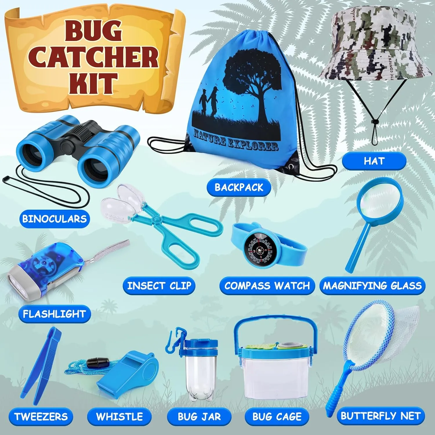 ESSENSON Bug Catcher and Kids Explorer Kit, Outdoor Bug Catching Explorer Adventure Kit with Binoculars, Summer Outdoor Toys for Kids Ages 4-8
