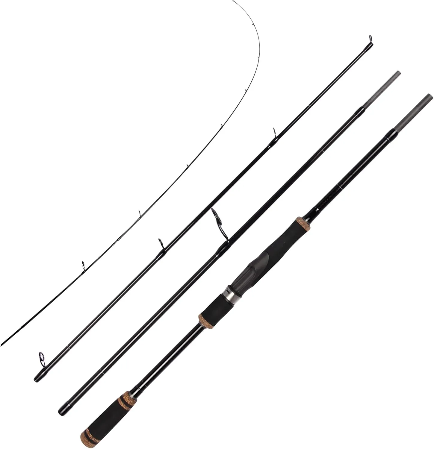Eurasian Sports 30T Carbon Travel Spinning Rod - 4 Piece 6ft/7ft Portable Fishing Pole for Freshwater & Saltwater Bass, Trout, Ultra Light to Medium Light Fast Action SiC Guide Rings Rods with Case