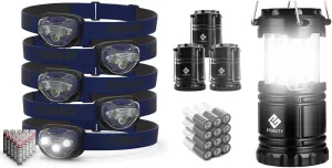 Eveready LED Headlamps Pro200 [5-Pack], IPX4 Water Resistant, Bright and Durable Head Lights & Etekcity Camping Lantern Battery Powered LED for Accessories Gear Supplies Tent Lights, Lanterns, 4 Pack