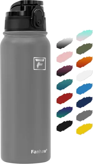 Fanhaw 20 Oz Insulated Stainless Steel Water Bottle with 1 Lid (Chug Lid) - For Kids, Women, Men | Leak & Sweat Proof with Anti-Dust Lid (Gray)
