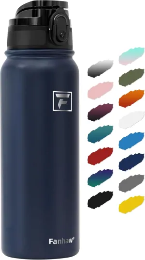 Fanhaw 20 Oz Insulated Stainless Steel Water Bottle with 1 Lid (Chug Lid) - For Kids, Women, Men | Leak & Sweat Proof with Anti-Dust Lid (Navy Blue)
