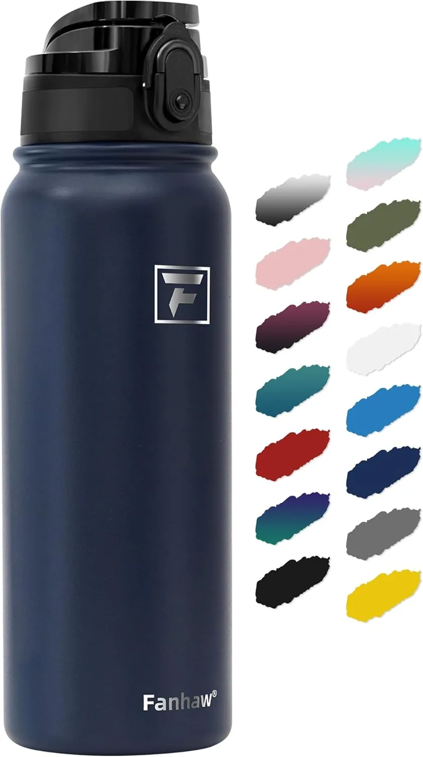 Fanhaw 20 Oz Insulated Stainless Steel Water Bottle with 1 Lid (Chug Lid) - For Kids, Women, Men | Leak & Sweat Proof with Anti-Dust Lid (Navy Blue)