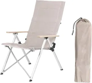 Fasion Outdoor Camping Chair Folding Four-Speed Adjustable Long Chair Office nap Recliner Picnic Beach Relaxation Chair Light(Khaki)