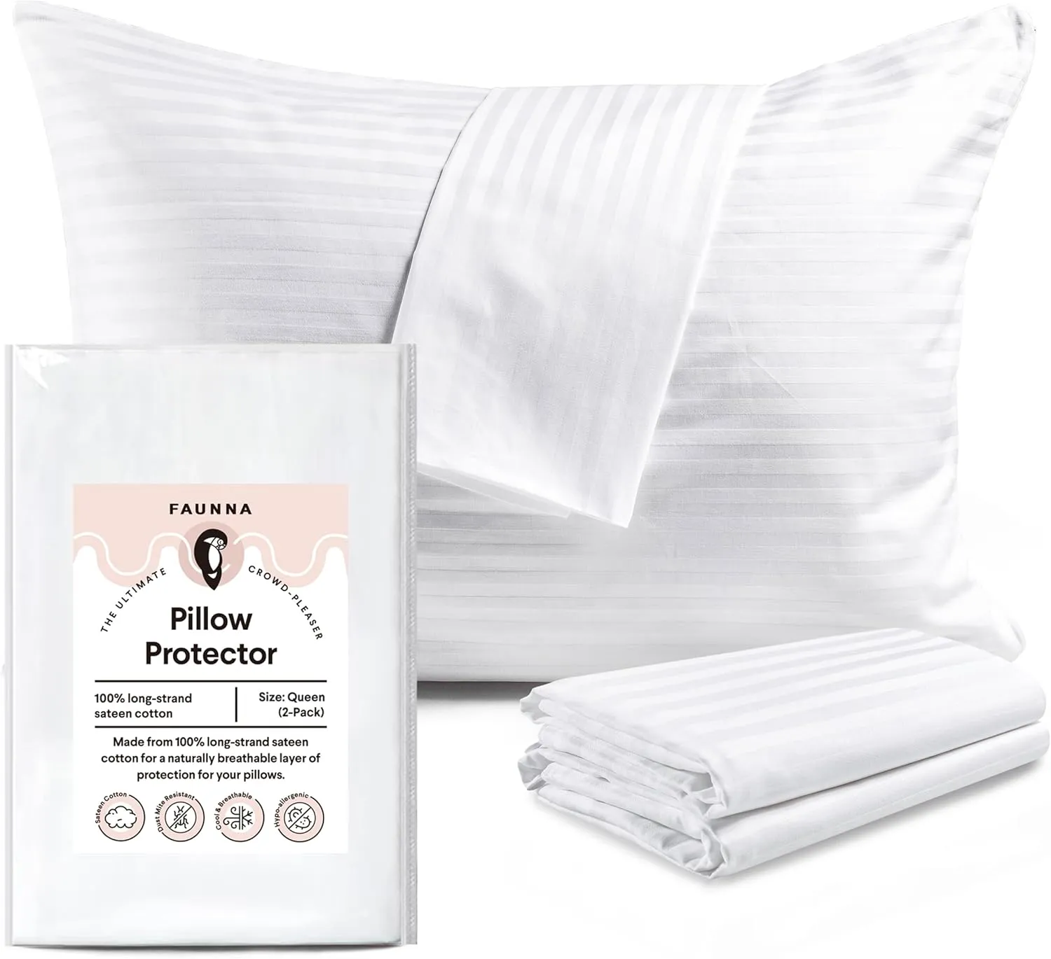 FAUNNA Cotton Bed Pillow Protectors with Zipper Bed Bug and Dust Mite Proof Pillow case Covers
