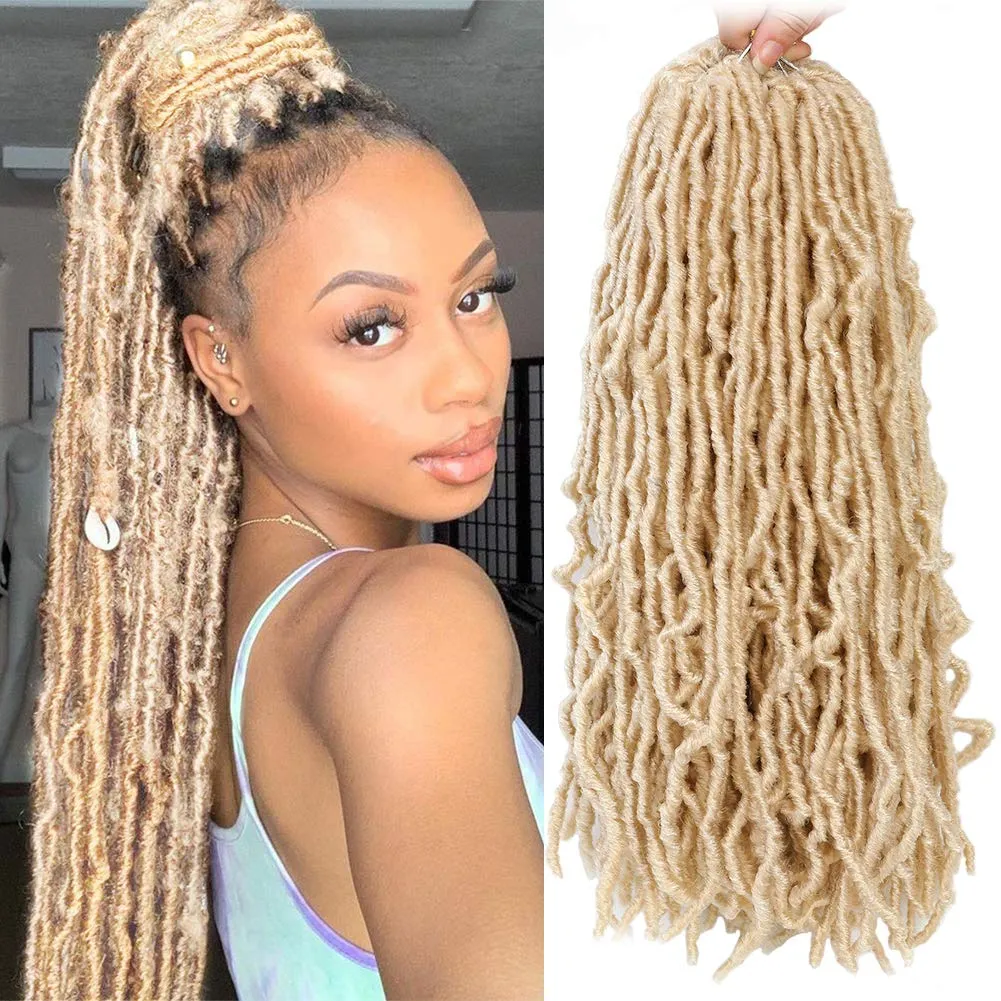 Faux Locs 18 inch 6 Packs Goddess Soft Locs Crochet Hair Curly Wavy Crochet Synthetic Braiding Hair Extensions Dreads Crochet Hair (18 inch, 613#)