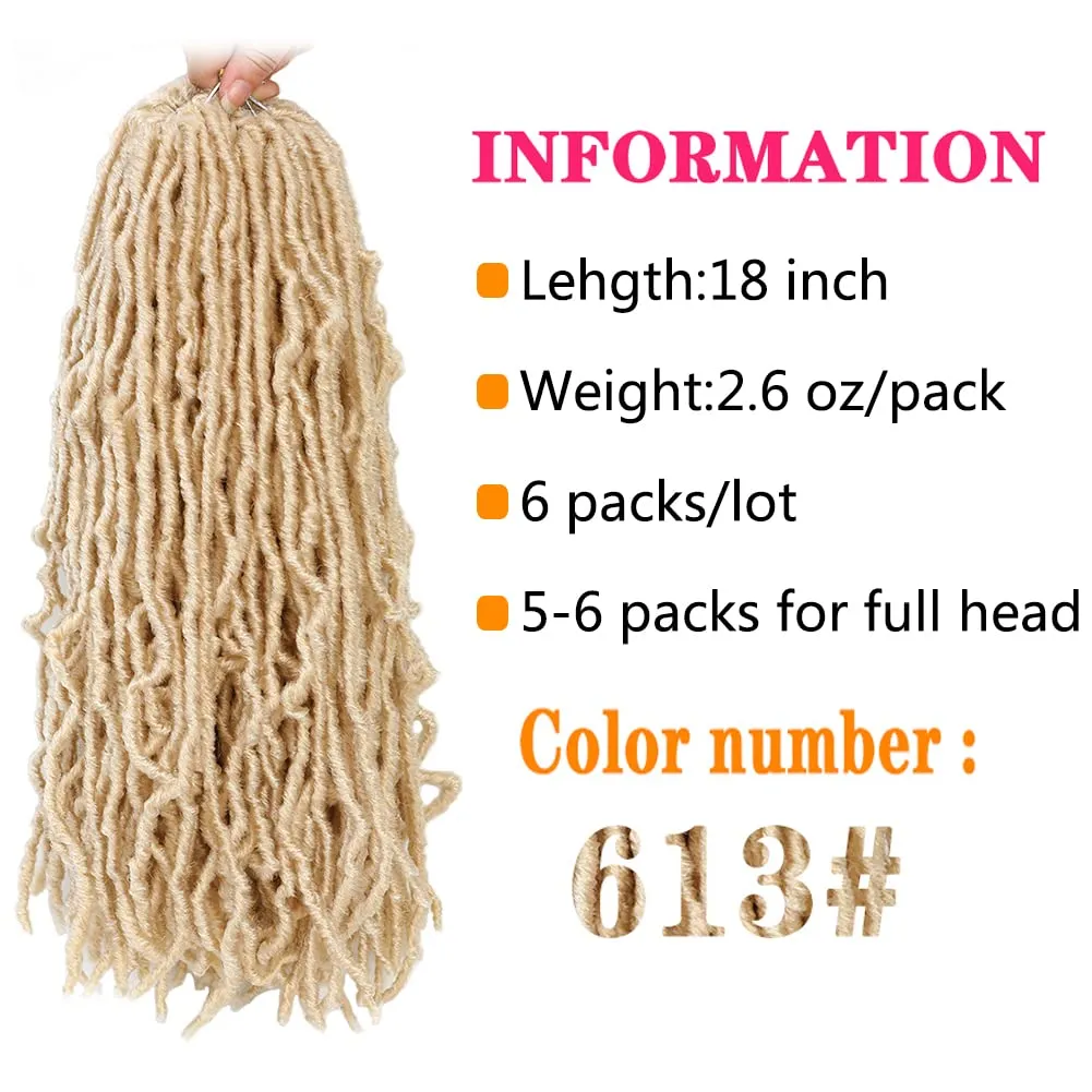 Faux Locs 18 inch 6 Packs Goddess Soft Locs Crochet Hair Curly Wavy Crochet Synthetic Braiding Hair Extensions Dreads Crochet Hair (18 inch, 613#)