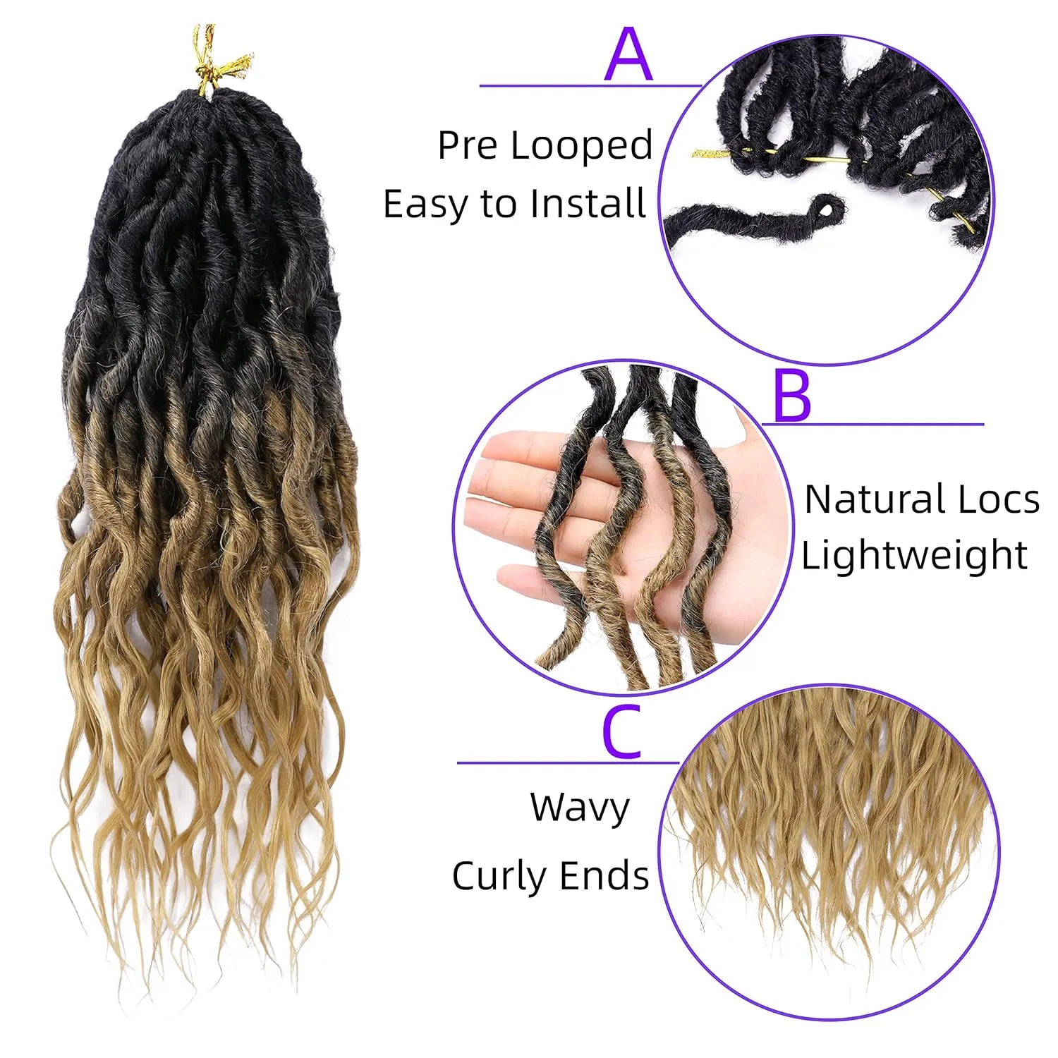 Faux Locs Crochet Hair 12 Inch 6 Packs Goddess Locs Crochet Hair for Women Soft Locs Pre Looped Crochet Braids with Wavy Curly Ends Queen Locs Synthetic Braids Extensions (OT27#)