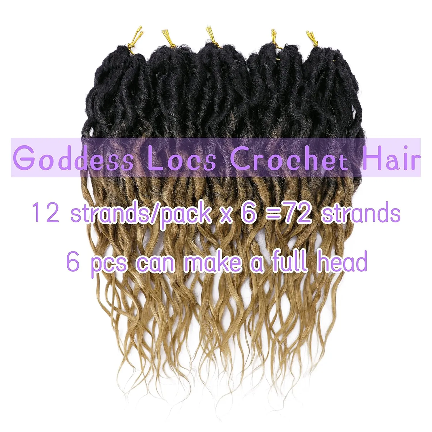 Faux Locs Crochet Hair 12 Inch 6 Packs Goddess Locs Crochet Hair for Women Soft Locs Pre Looped Crochet Braids with Wavy Curly Ends Queen Locs Synthetic Braids Extensions (OT27#)