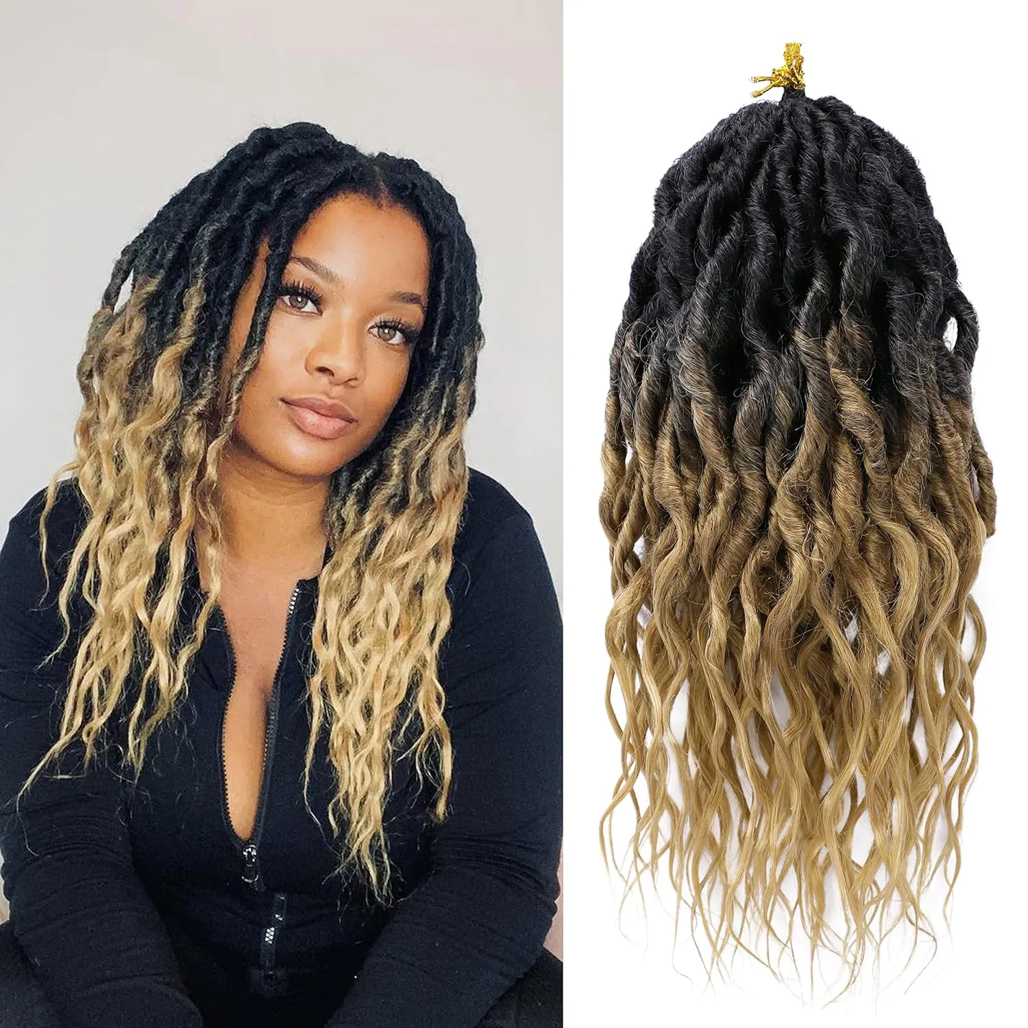 Faux Locs Crochet Hair 12 Inch 6 Packs Goddess Locs Crochet Hair for Women Soft Locs Pre Looped Crochet Braids with Wavy Curly Ends Queen Locs Synthetic Braids Extensions (OT27#)