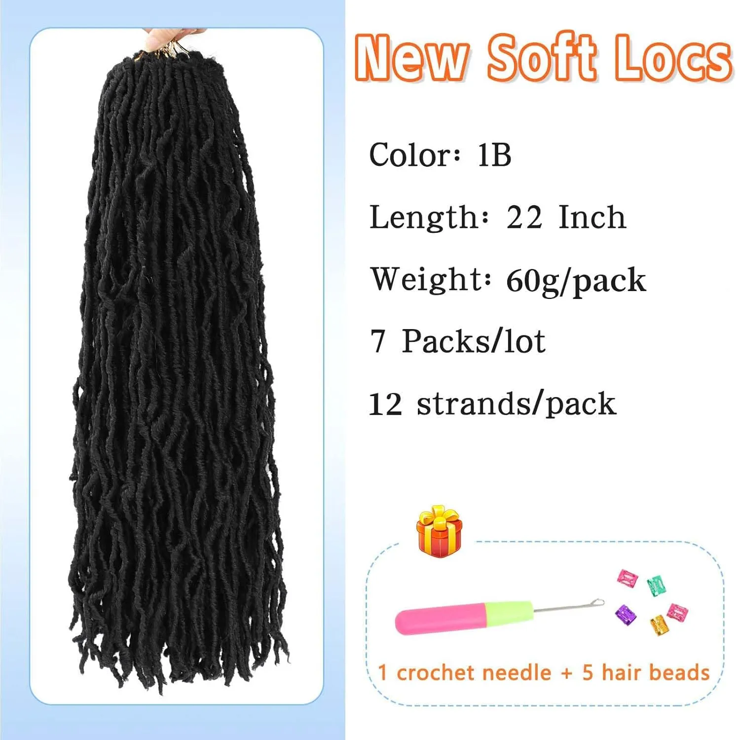 Faux Locs Crochet Hair 22 Inch 7 Packs Soft Locs Crochet Braids Pre Looped Crochet Locs For Women Natural Black Butterfly Faux Loc Hair Extensions(1B, 22inch, 7 Packs)