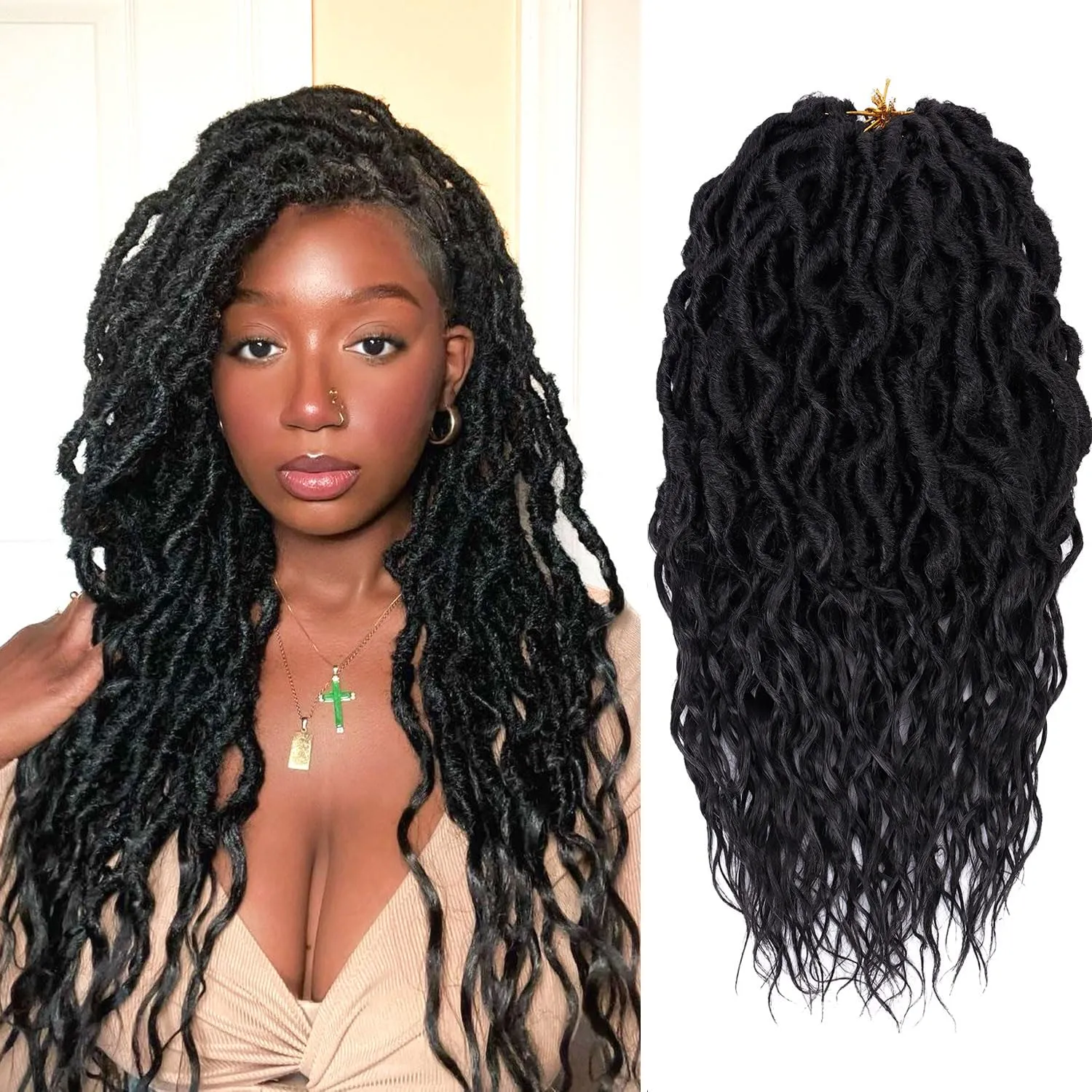 Faux Locs Crochet Hair 6 Packs Soft Locs Crochet Braids for Women Pre Looped Goddess Locs Crochet Hair 16 Inch Locs Crochet Braids with Curly Ends Synthetic Braiding Hair Extensions