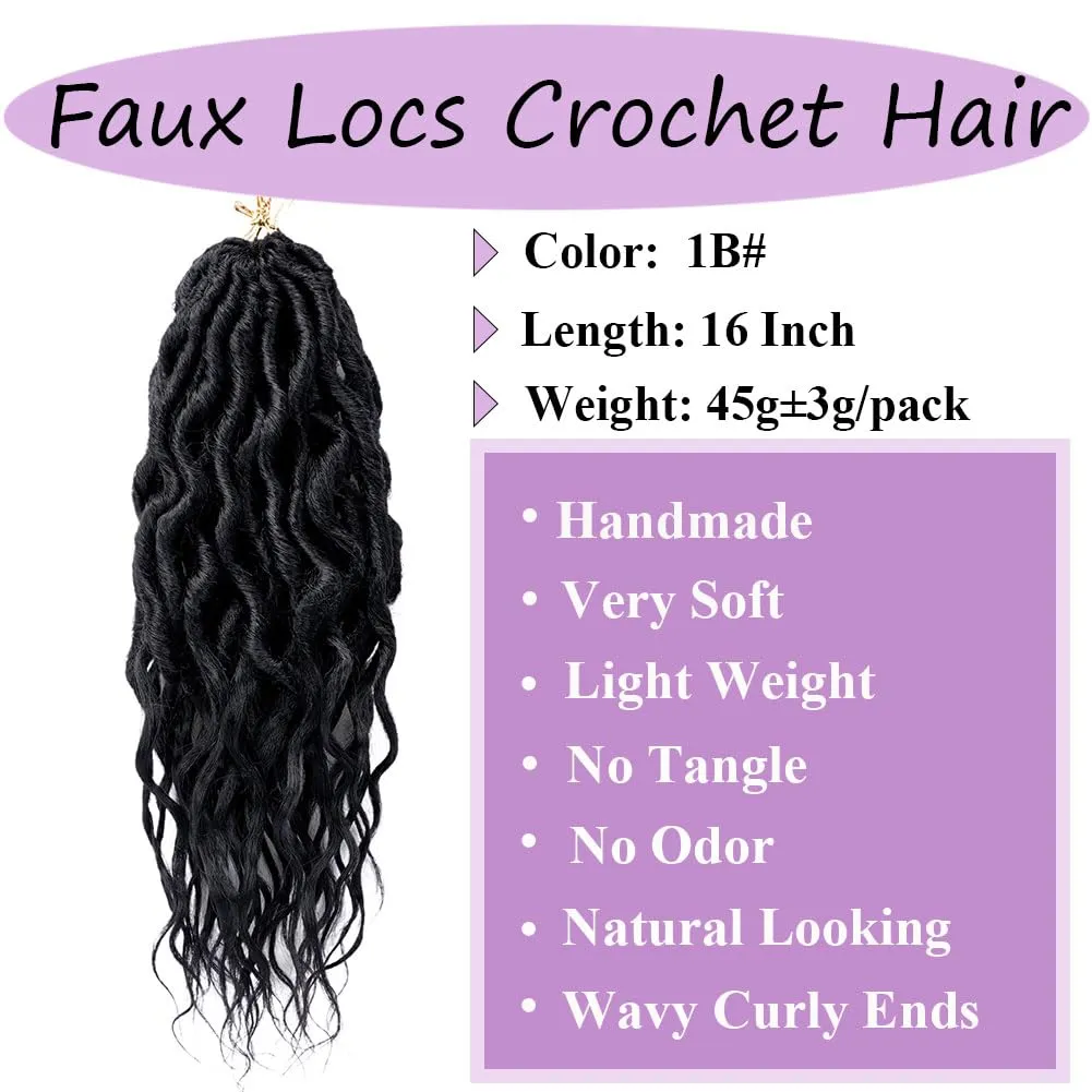 Faux Locs Crochet Hair 6 Packs Soft Locs Crochet Braids for Women Pre Looped Goddess Locs Crochet Hair 16 Inch Locs Crochet Braids with Curly Ends Synthetic Braiding Hair Extensions