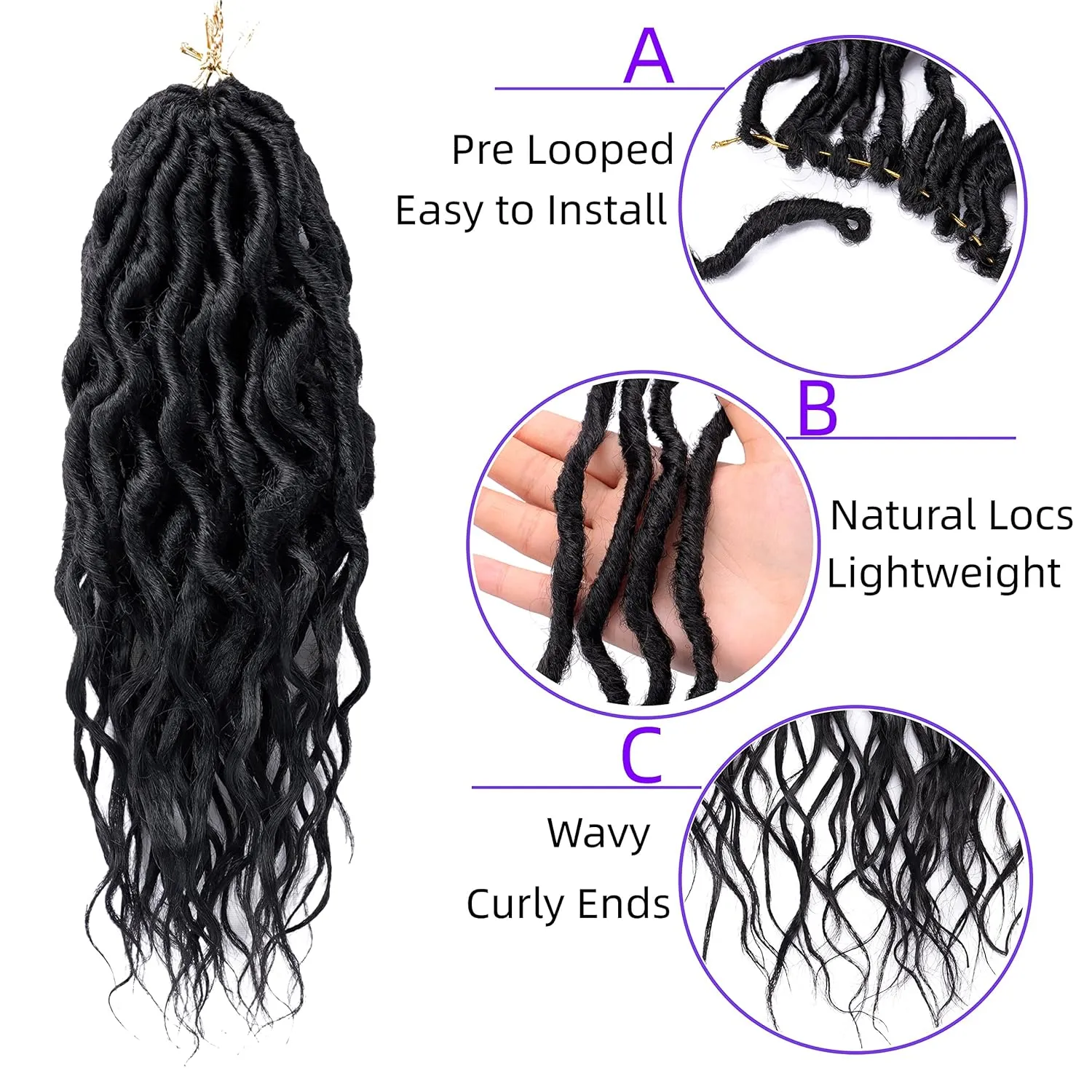 Faux Locs Crochet Hair 6 Packs Soft Locs Crochet Braids for Women Pre Looped Goddess Locs Crochet Hair 16 Inch Locs Crochet Braids with Curly Ends Synthetic Braiding Hair Extensions