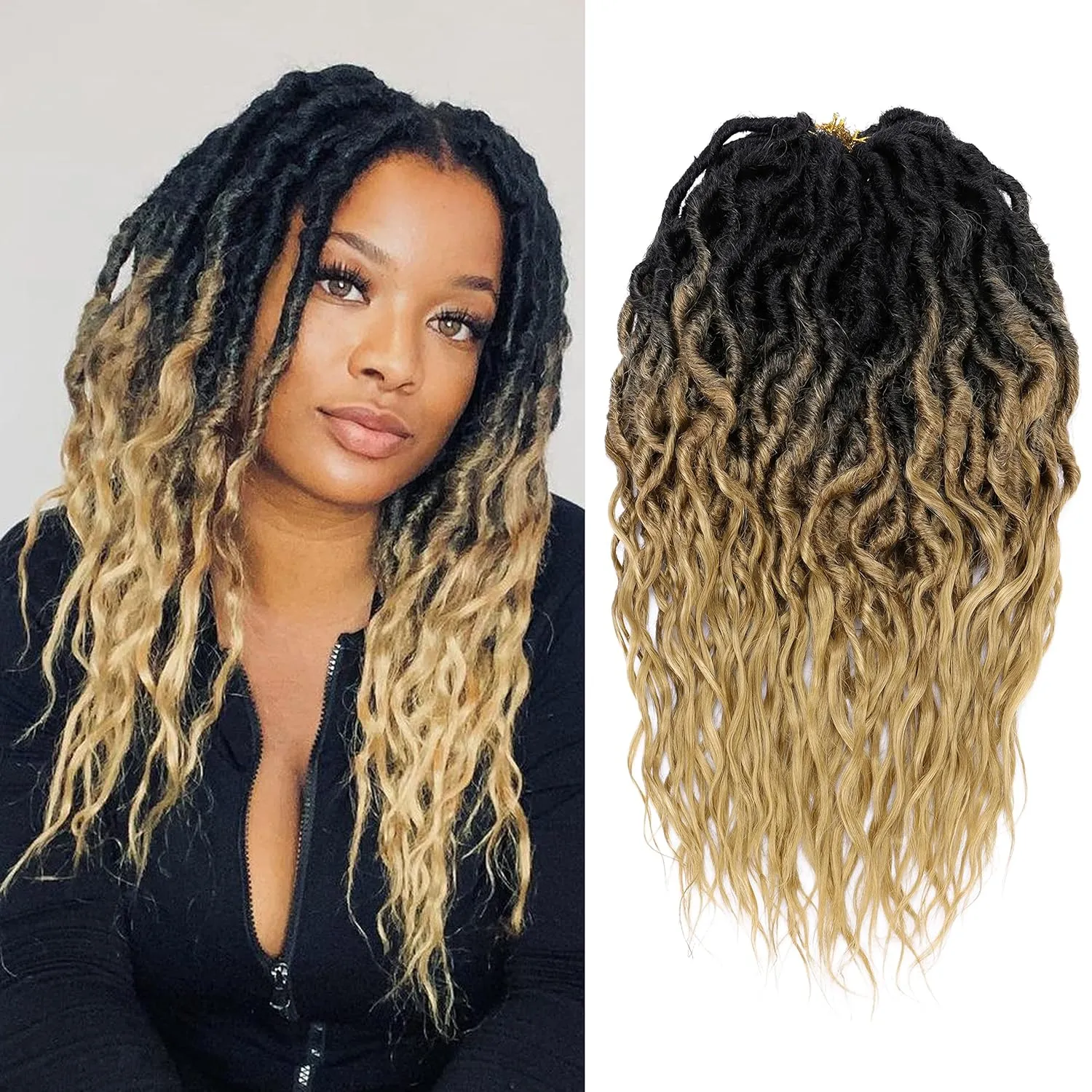 Faux Locs Crochet Hair 6 Packs Soft Pre-Looped Goddess Locs 16 Inch With Curly Ends Synthetic Braiding Hair Extensions for Women