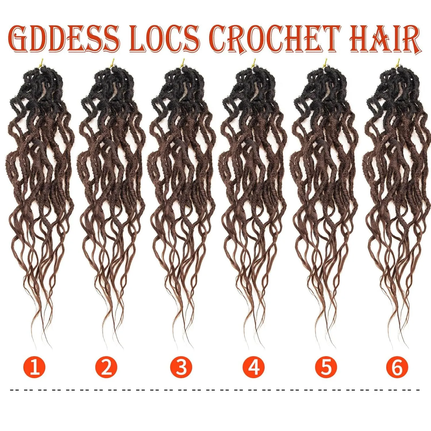 Faux Locs Crochet Hair For Black Women Soft Locs 24 Inch Goddess Crochet Hair Curly Ends Dreadlocks Boho Style Synthetic Braiding Hair Extensions (6 Packs Espresso Blend)