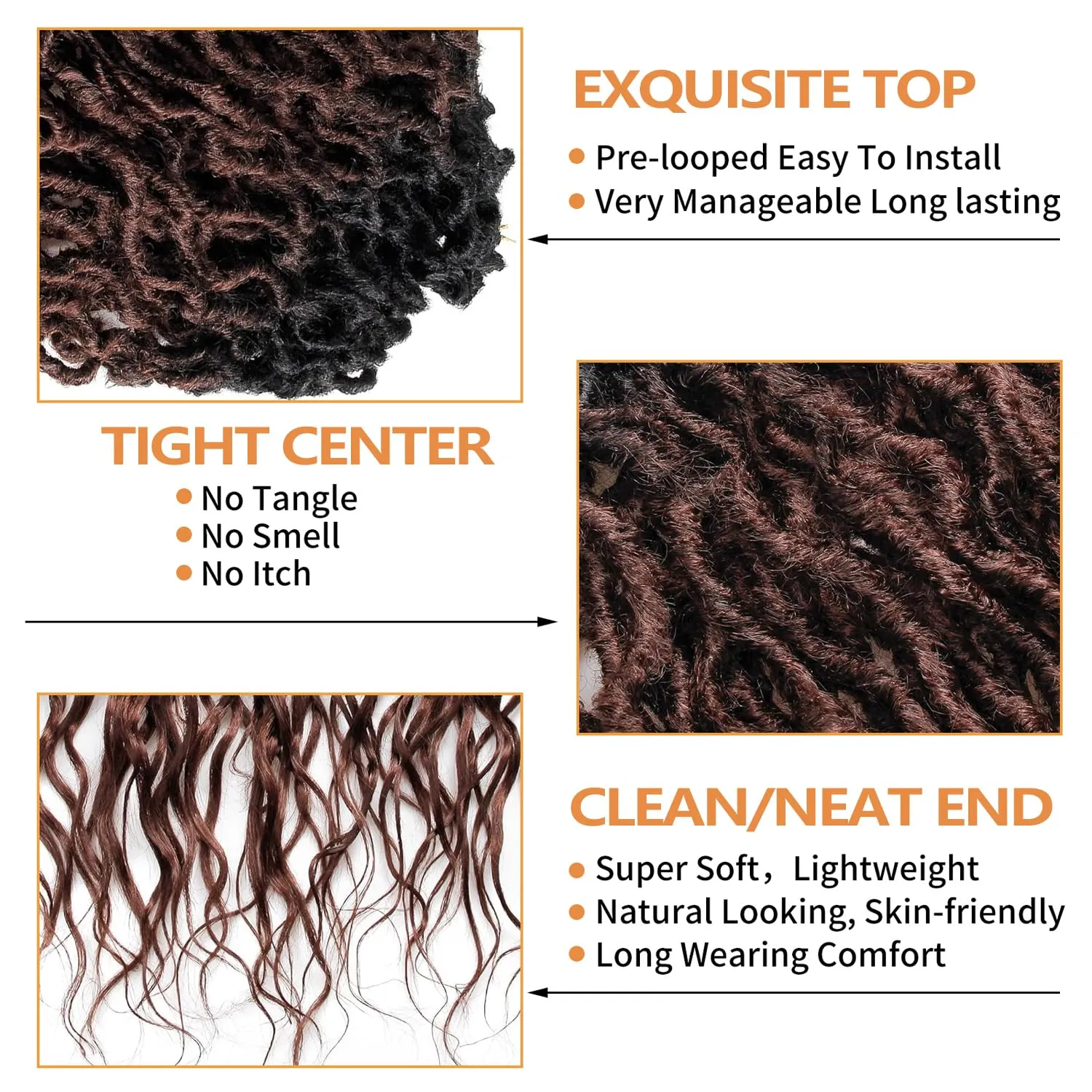 Faux Locs Crochet Hair For Black Women Soft Locs 24 Inch Goddess Crochet Hair Curly Ends Dreadlocks Boho Style Synthetic Braiding Hair Extensions (6 Packs Espresso Blend)