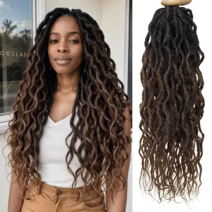 Faux Locs Crochet Hair For Black Women Soft Locs 24 Inch Goddess Crochet Hair Curly Ends Dreadlocks Boho Style Synthetic Braiding Hair Extensions (6 Packs Espresso Blend)