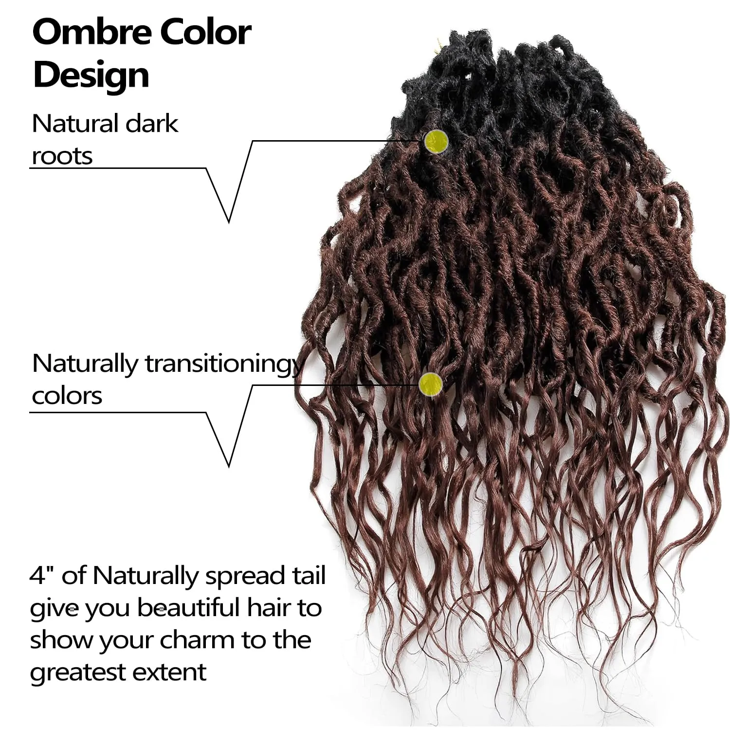 Faux Locs Crochet Hair For Black Women Soft Locs 24 Inch Goddess Crochet Hair Curly Ends Dreadlocks Boho Style Synthetic Braiding Hair Extensions (6 Packs Espresso Blend)