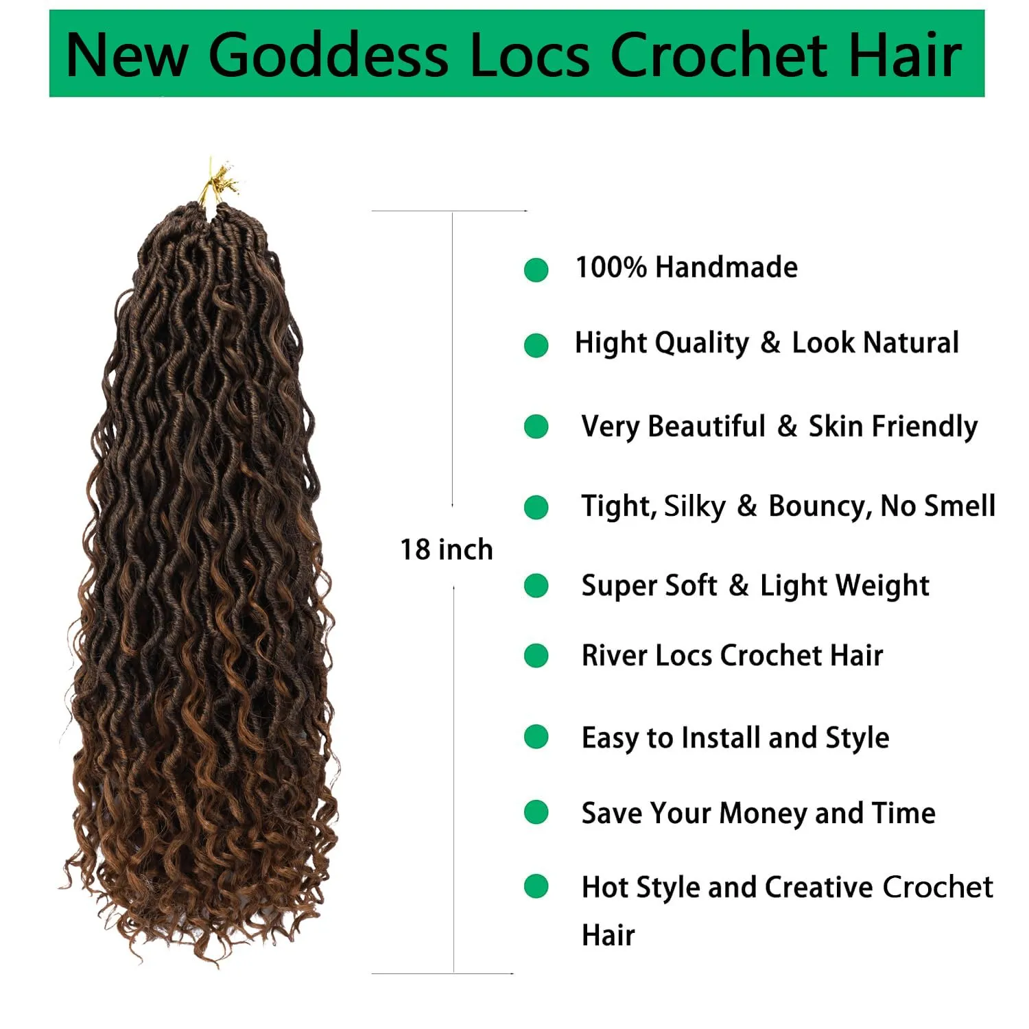 Faux Locs Goddess Locs Crochet Hair for Women 18 Inch Pre Looped Crochet Braids with Curly Ends Synthetic Hair Extensions (6 packs, 1b/30)