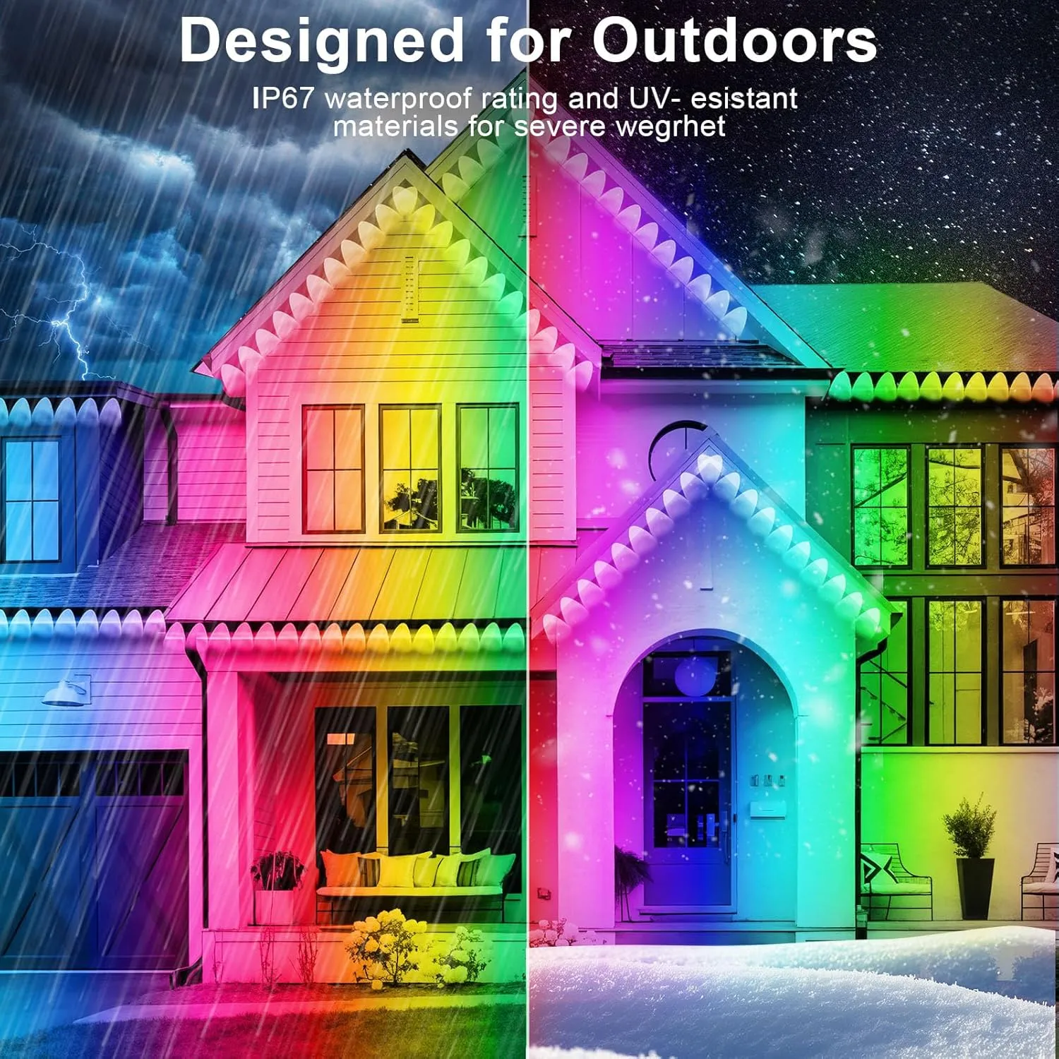 FBZ 50FT Permanent Outdoor RGB Lights - IP67 Waterproof with Smart App Control Remote, DIY Scene Modes, Music Synchronization, Eaves Lights for Garden Decor, Deck, Christmas