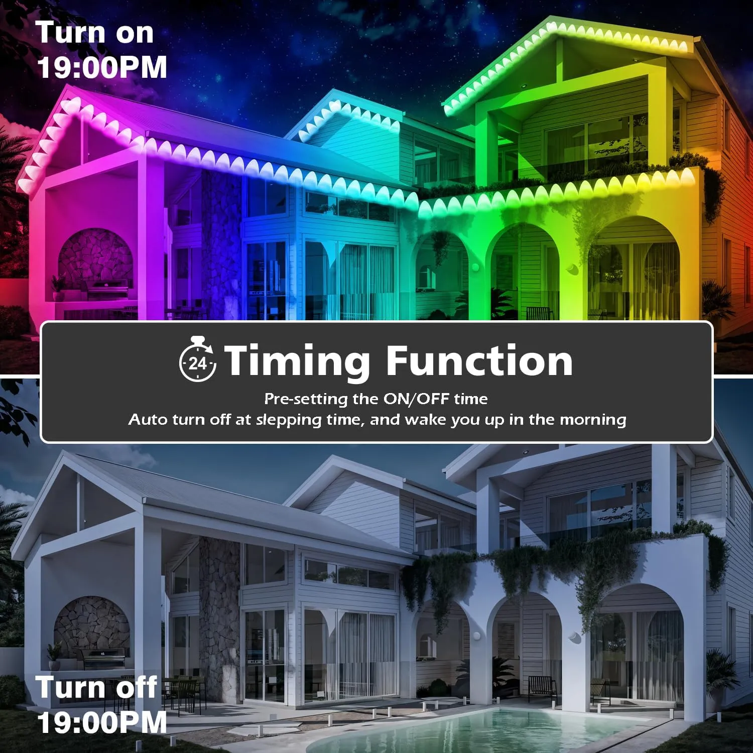 FBZ 50FT Permanent Outdoor RGB Lights - IP67 Waterproof with Smart App Control Remote, DIY Scene Modes, Music Synchronization, Eaves Lights for Garden Decor, Deck, Christmas