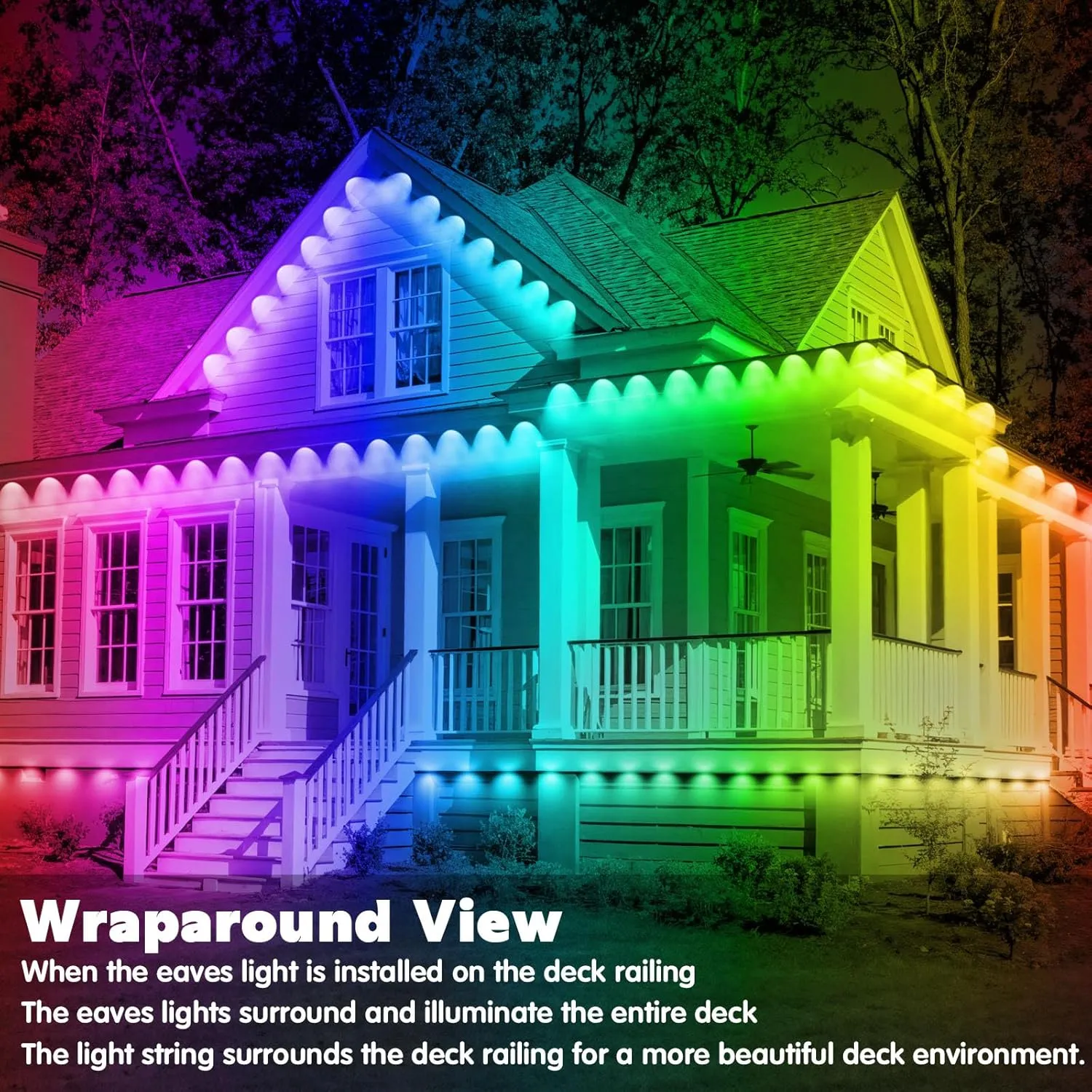 FBZ 50FT Permanent Outdoor RGB Lights - IP67 Waterproof with Smart App Control Remote, DIY Scene Modes, Music Synchronization, Eaves Lights for Garden Decor, Deck, Christmas
