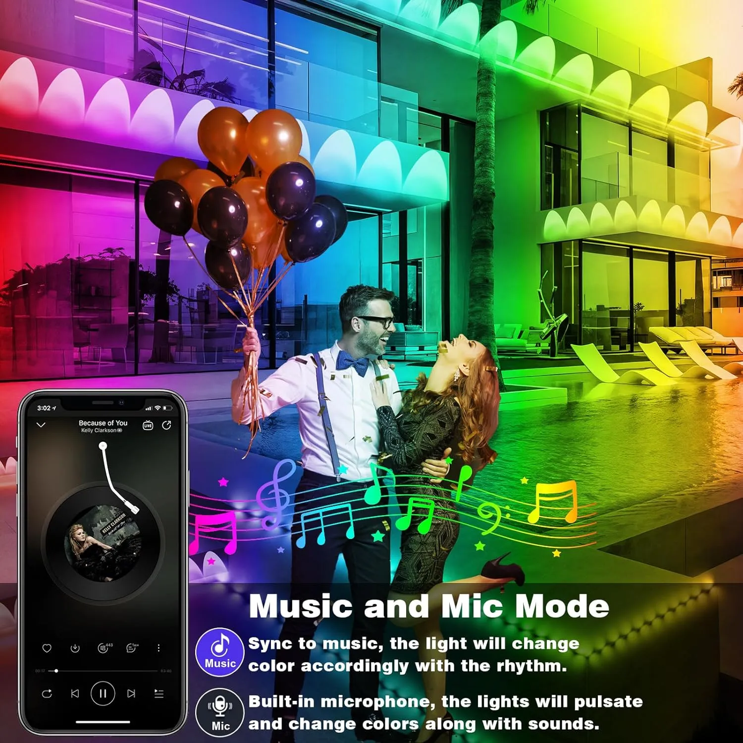 FBZ 50FT Permanent Outdoor RGB Lights - IP67 Waterproof with Smart App Control Remote, DIY Scene Modes, Music Synchronization, Eaves Lights for Garden Decor, Deck, Christmas