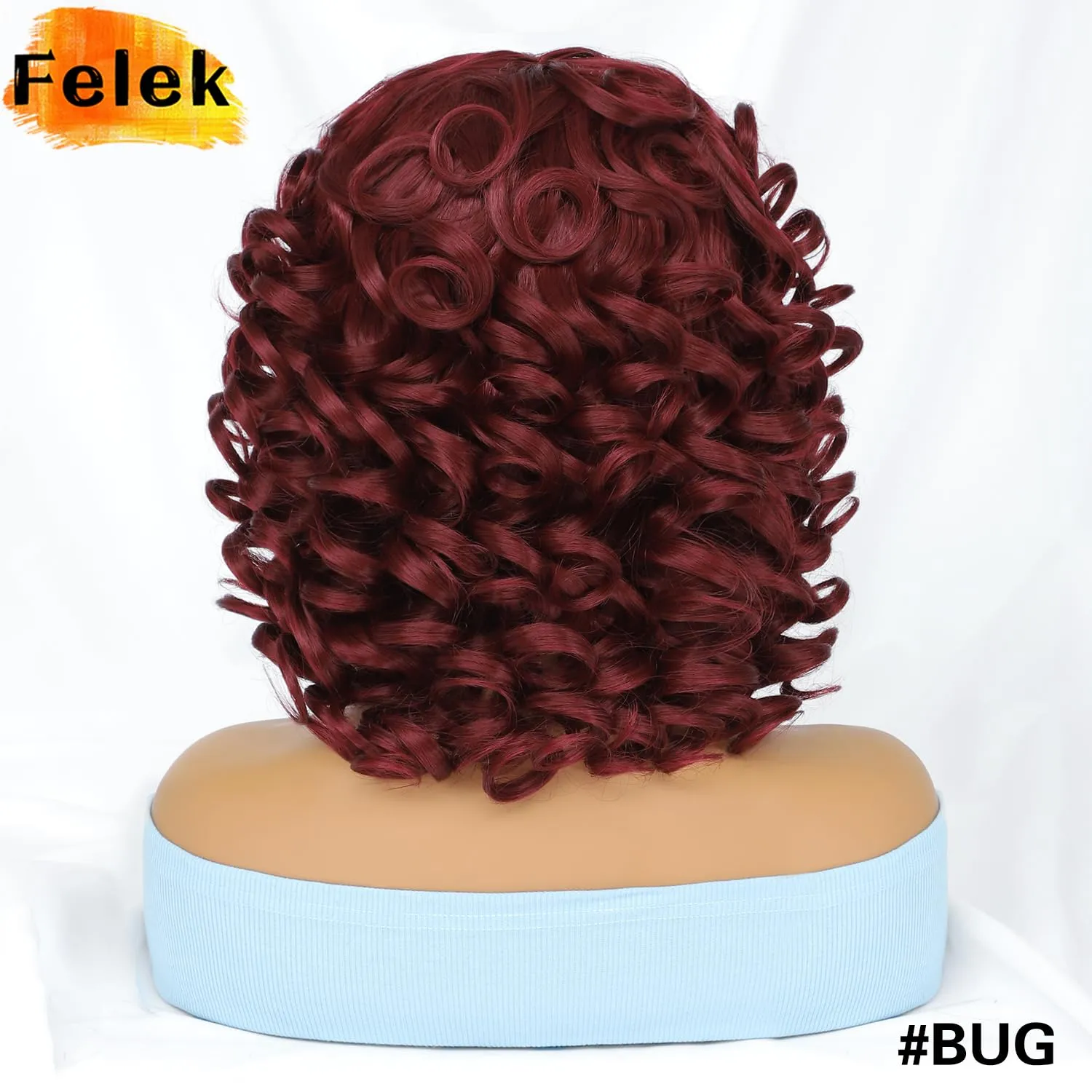 Felek Short Curly Afro Wigs with Bangs for Black Women Short Burgundy Afro Big Curly Wig for Women Synthetic Heat Resistant Cute Bouncy Loose Curly Wigs for Women (14 Inch, BUG)
