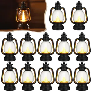 Ferraycle 12 Pcs Mini Lantern Decor Western Lantern Table Centerpiece Small Vintage Camping Hanging Lamp Ornaments Bulk for Cowboy Cowgirl Wedding Halloween Christmas (6 Inch,Black)