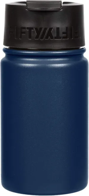 FIFTY/FIFTY 12oz, Double Wall Vacuum Insulated Café Water Bottle, Stainless Steel, Flip Cap w/ Wide Mouth, Navy, 12oz/354ml