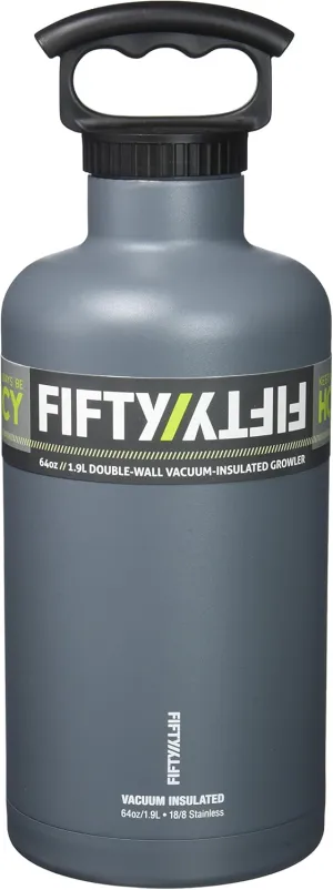FIFTY/FIFTY Growler, Double Wall Vacuum Insulated Water Bottle, Stainless Steel, 3 Finger Cap w/Standard Top, 64oz/1.9L