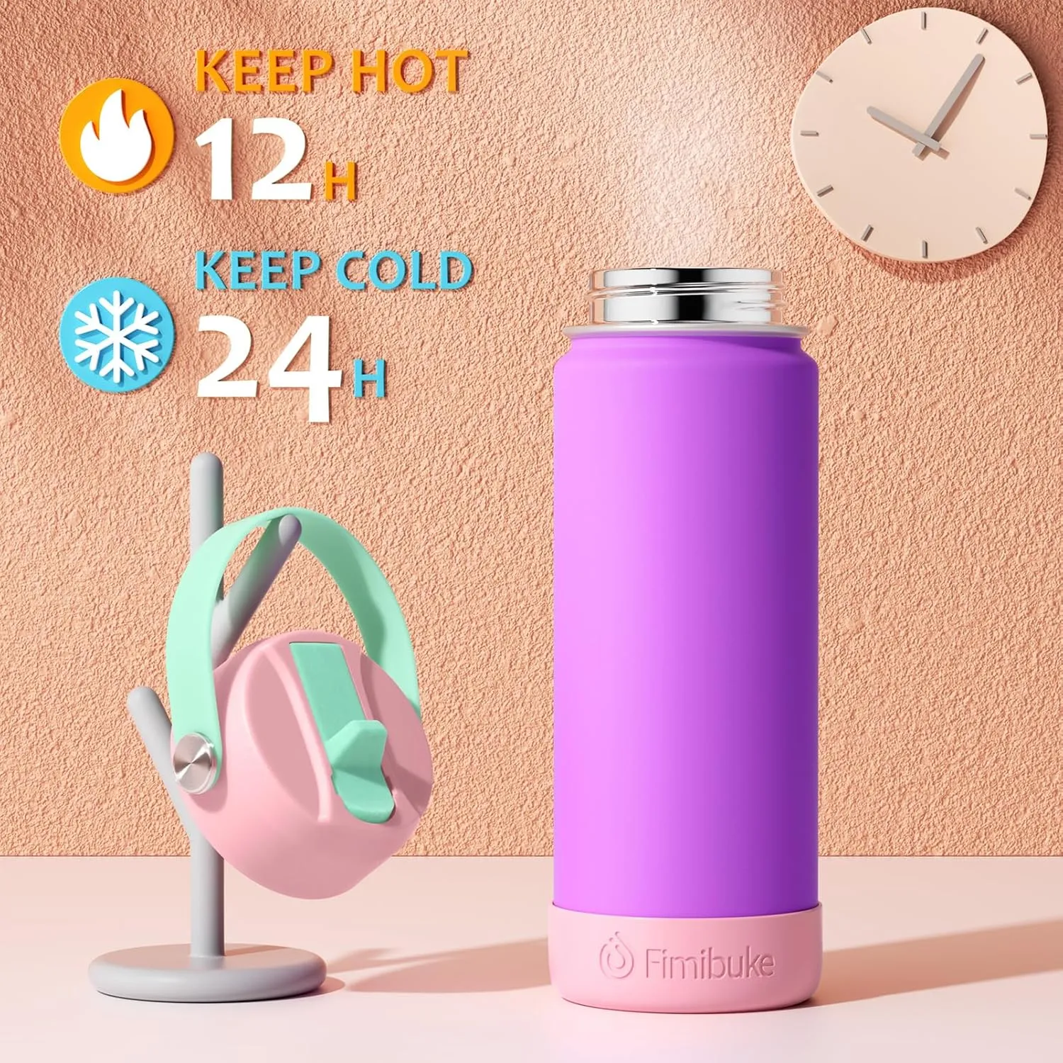 Fimibuke Kids Insulated Water Bottle, 18oz BPA FREE 18/8 Stainless Steel Kids Cup with Straw Travel Tumbler Double Wall Vacuum Leak Proof Toddler Water Bottle for School Boys Girls(1 Pack, Blush)
