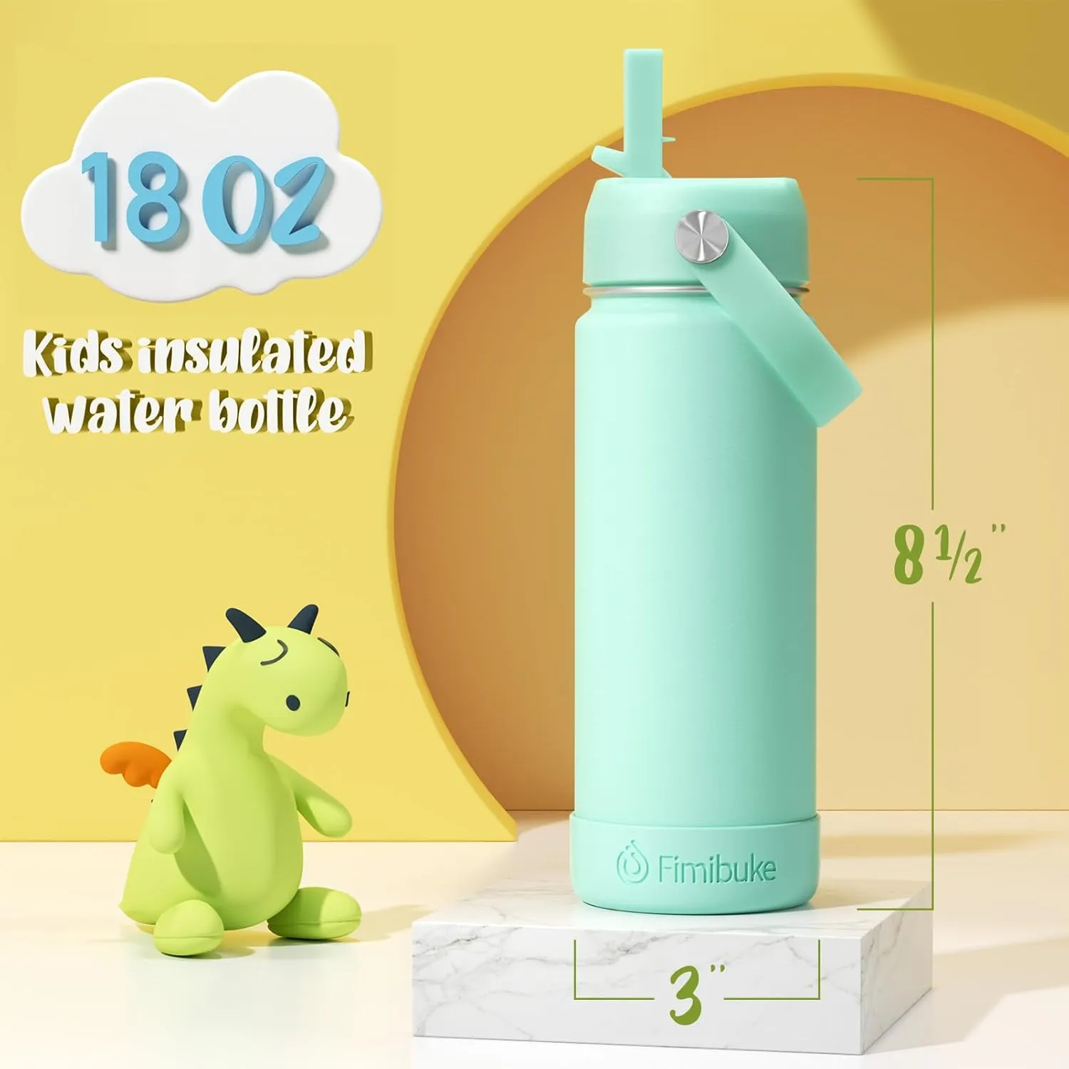 Fimibuke Kids Insulated Water Bottle, 18oz BPA FREE 18/8 Stainless Steel Kids Cup with Straw Travel Tumbler Double Wall Vacuum Leak Proof Toddler Water Bottle for School Boys Girls(1 Pack, Blush)