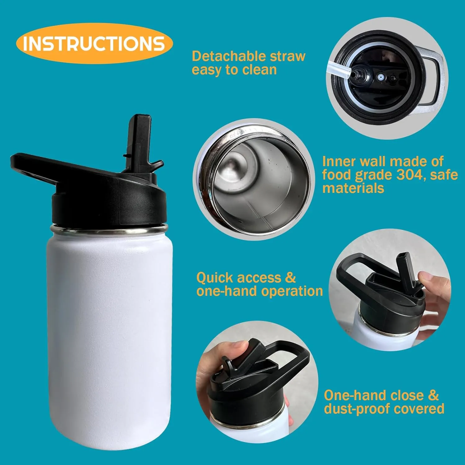 Fire Truck Kids Water Bottle for School with Straw Lid,12oz Stainless Steel Insulated Water Bottle for Boys & Girls,Leak Proof Lid with Handle & Touch Free Spout (A04)