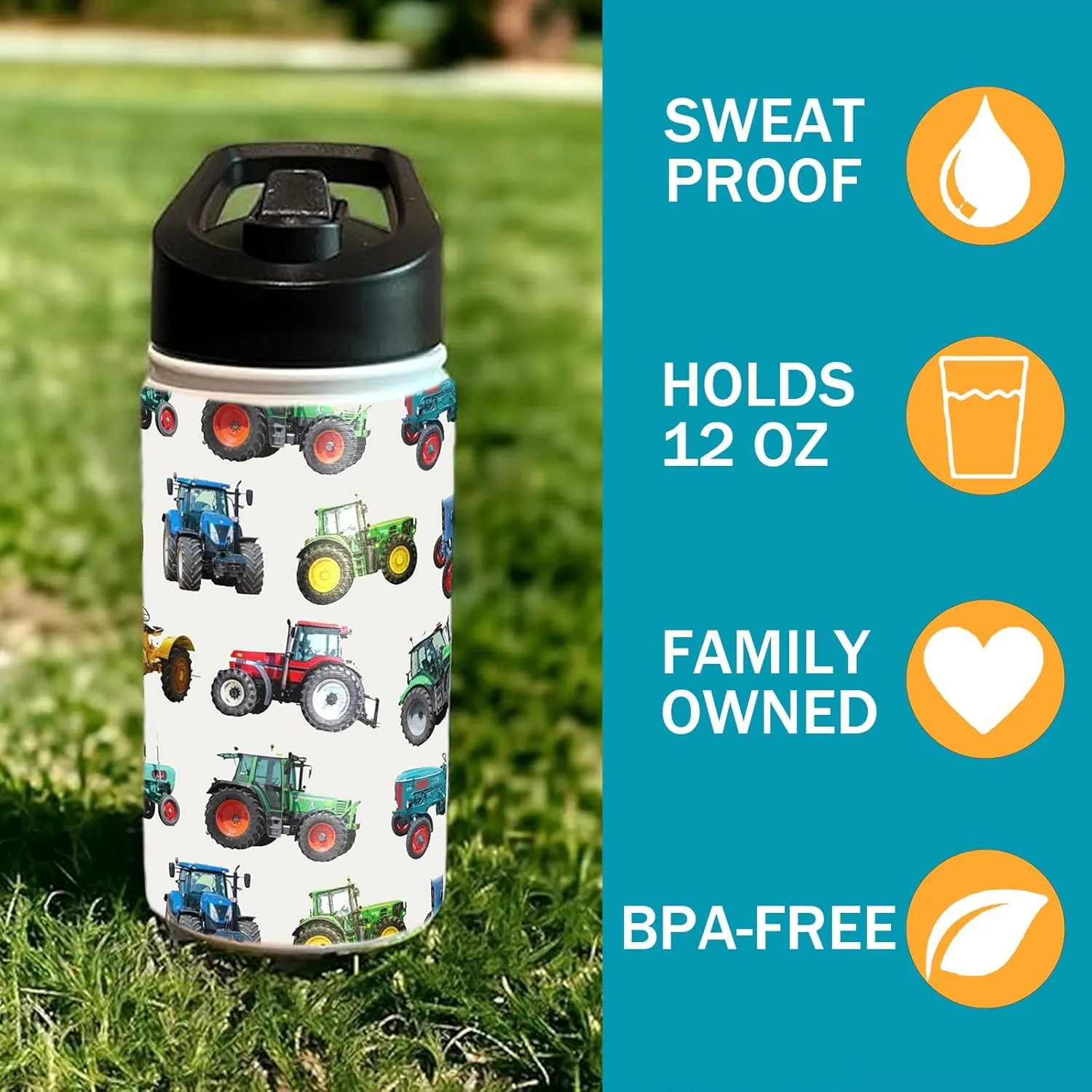 Fire Truck Kids Water Bottle for School with Straw Lid,12oz Stainless Steel Insulated Water Bottle for Boys & Girls,Leak Proof Lid with Handle & Touch Free Spout (A04)
